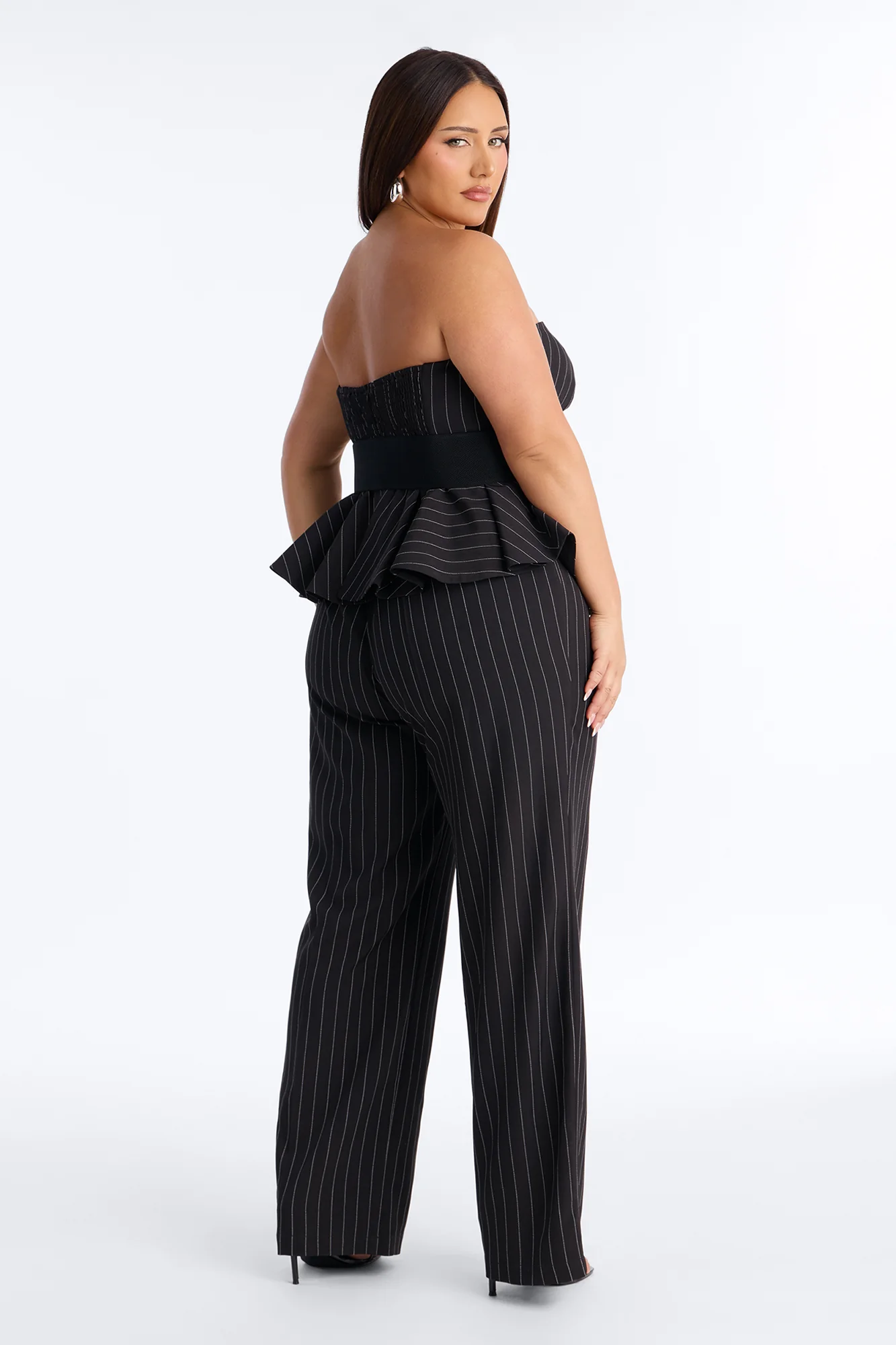 Jessa Pinstripe Belted Wide Leg - Black - Image 8