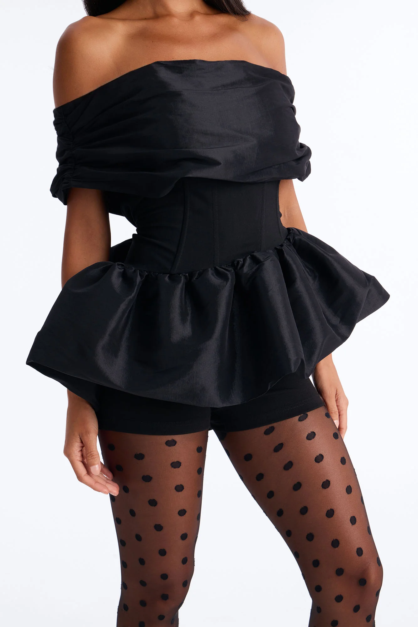 Jessica Off Shoulder Bubble Hem Top - Black - Image 3