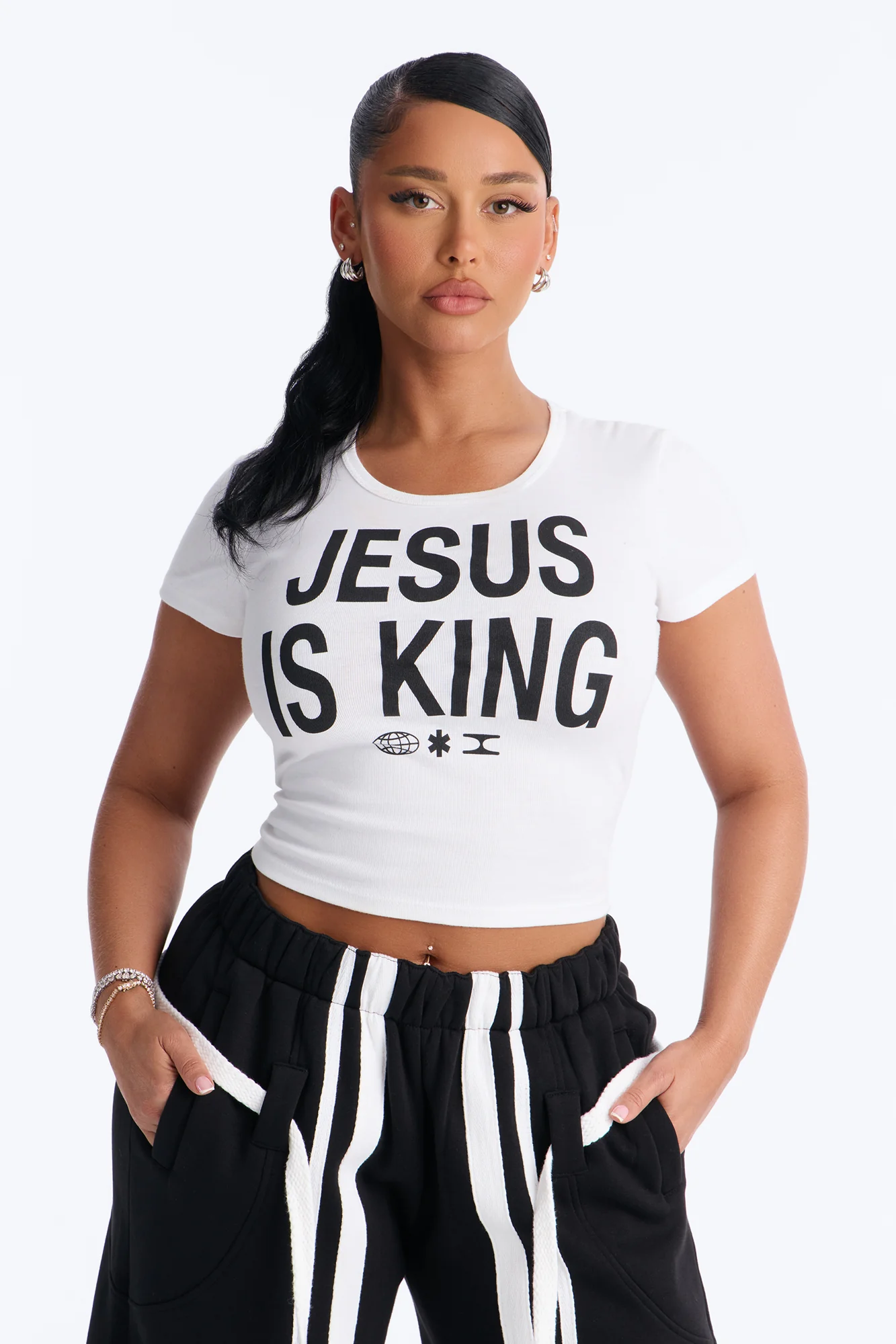 Jesus Is King Baby Tee - White