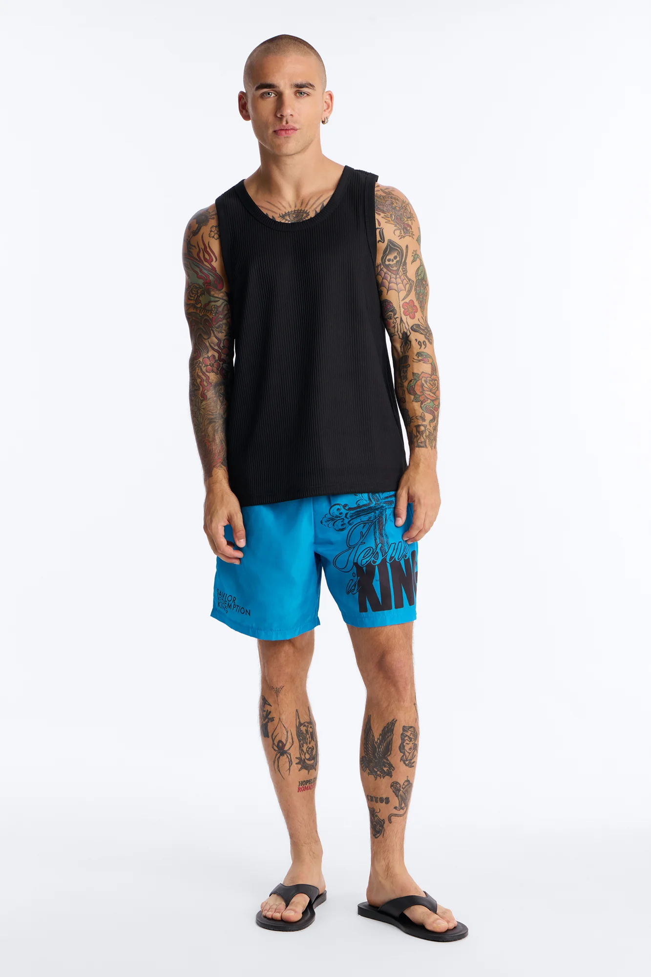 Jesus Is King Swim Trunk 7″ - Blue - Image 2