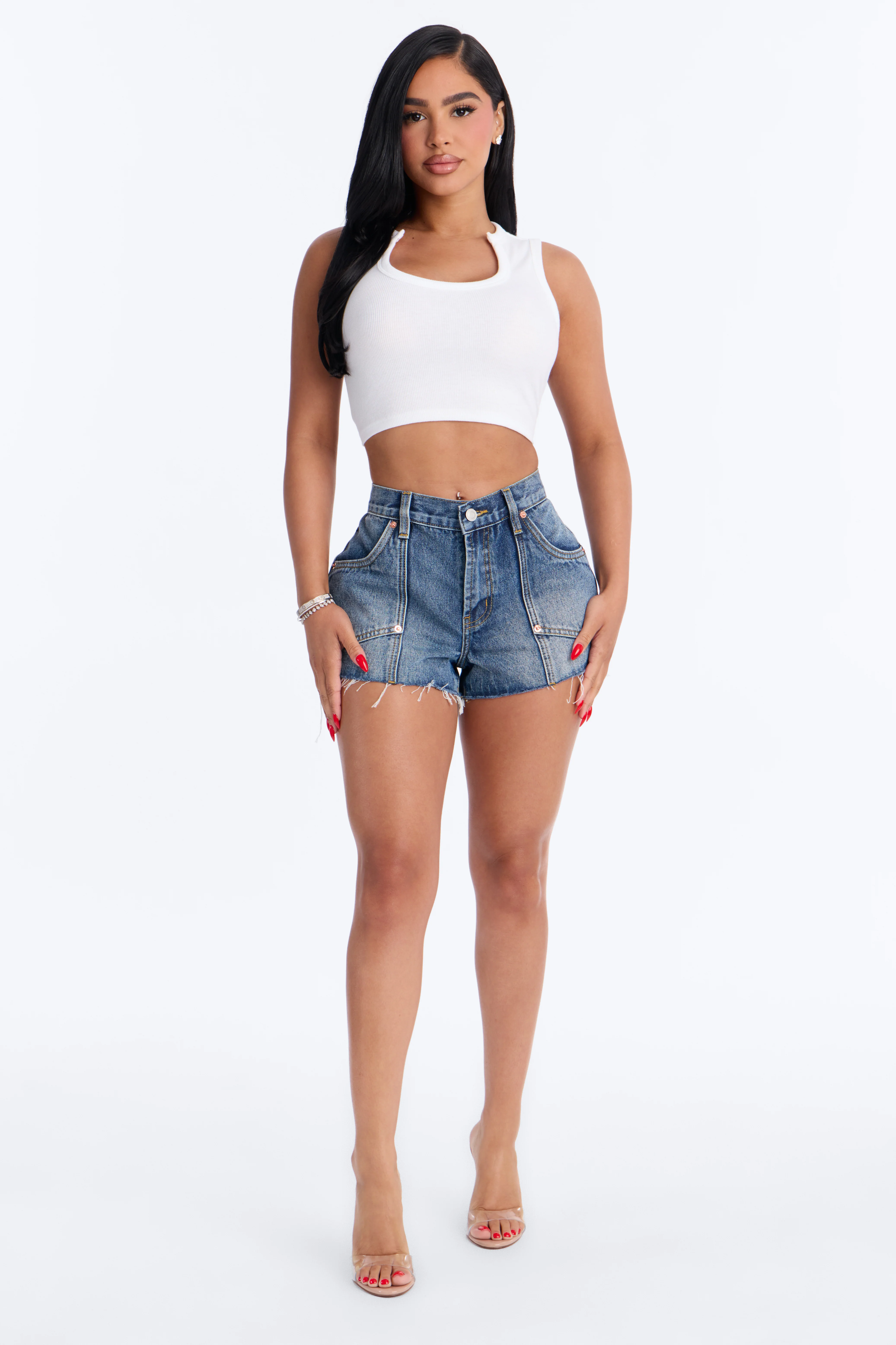 Jetties Cut Off Denim Shorts - Dark Wash - Image 6