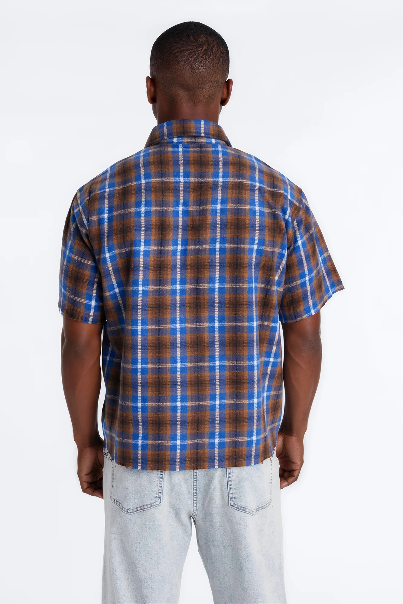 Jeweled Plaid Raw Hem Button Up Shirt - Blue - Image 4
