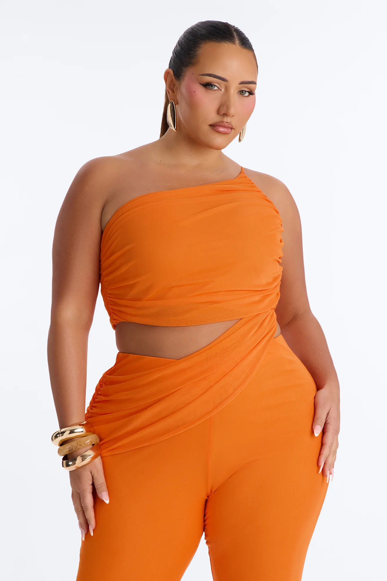 Joelle Draped Mesh Pant Set - Orange - Image 5