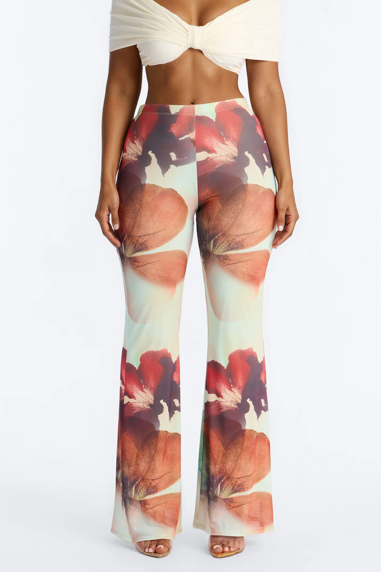 Jordana High Rise Double Lined Mesh Flare Pant - Green/combo - Image 2