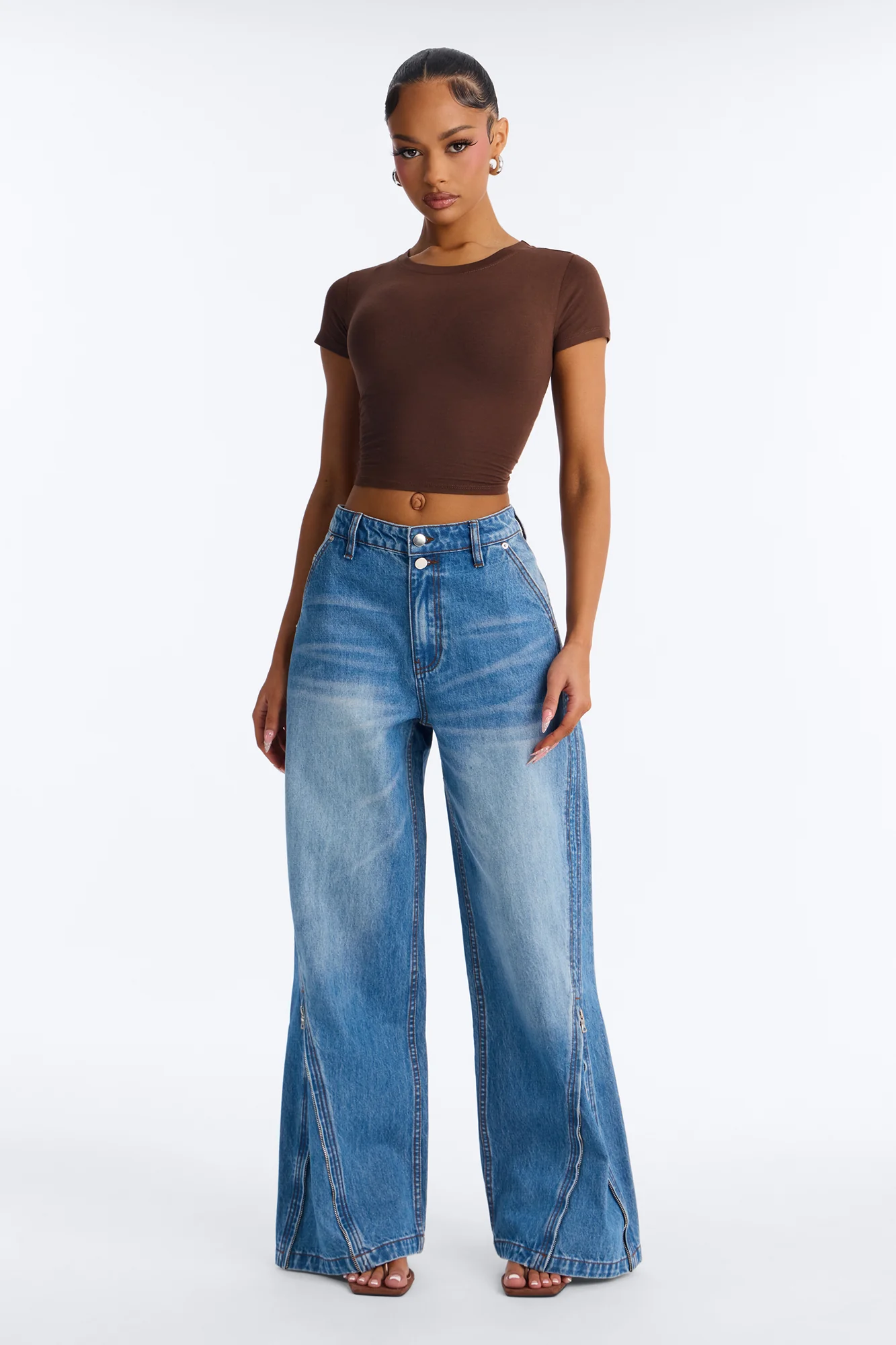 Judia Crew Neck Top - Brown - Image 2