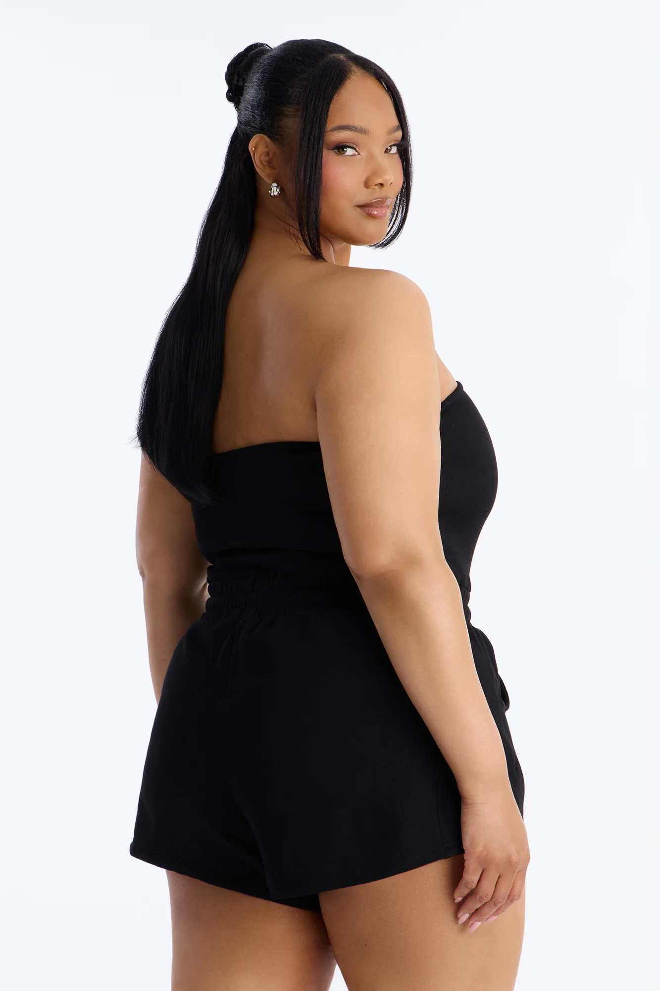 Jules Knit Tube With Fleece Short Romper - Black - Image 7