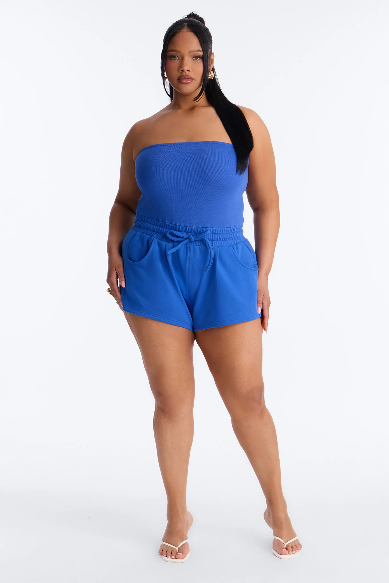 Jules Knit Tube With Fleece Short Romper - Royal - Image 5