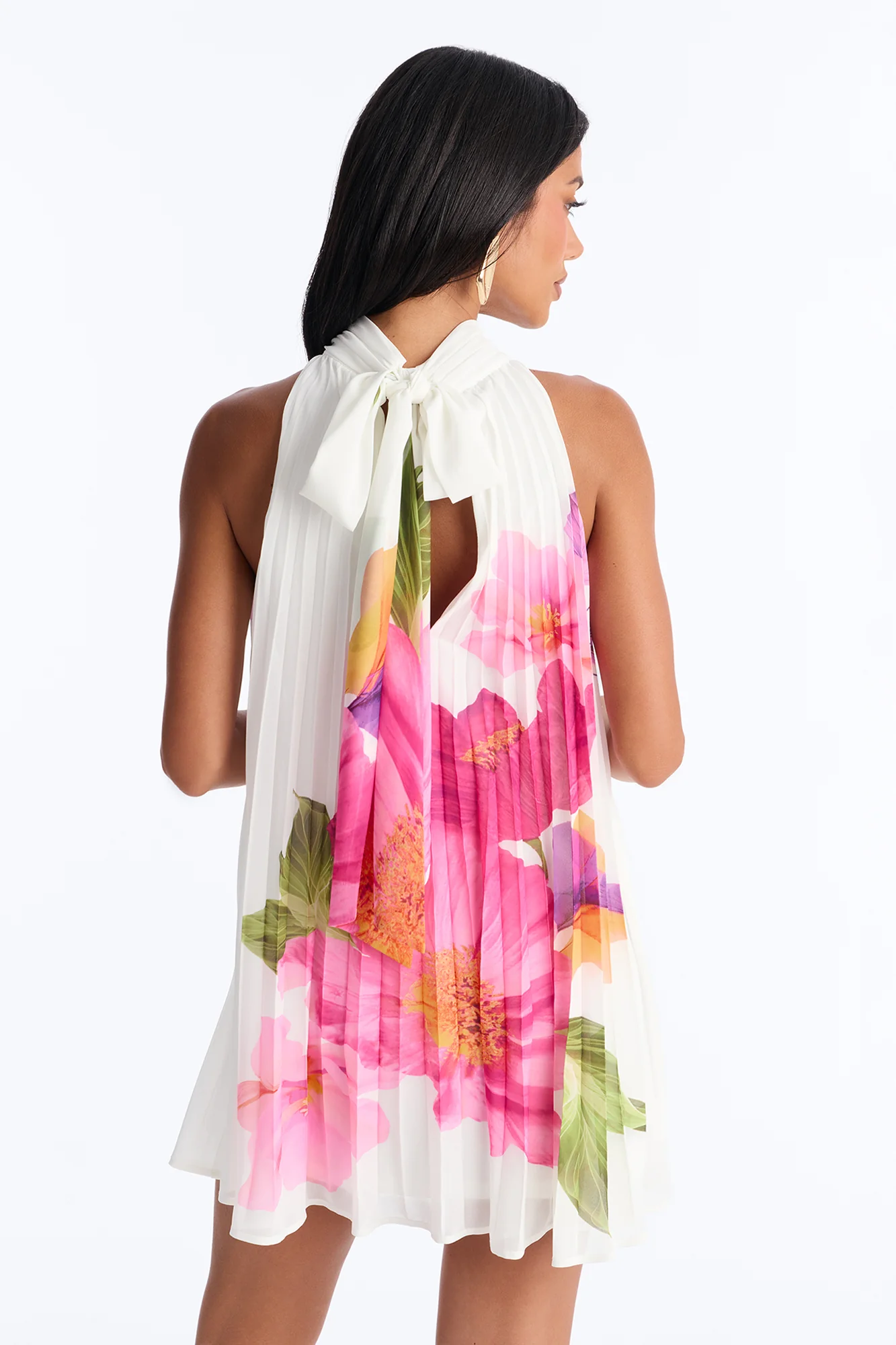 Juliana Sleeveless Chiffon Mini Dress - Ivory - Image 3