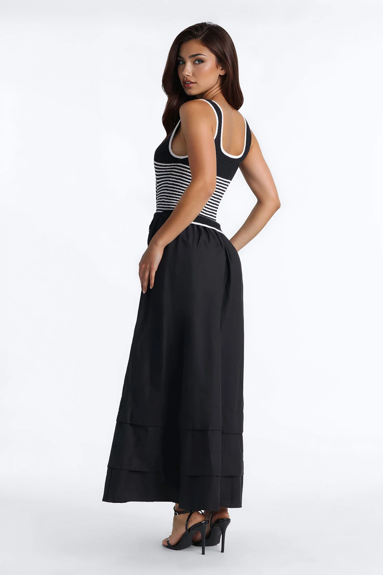 Julianne A Line Knit Maxi Dress - Black/White - Image 4
