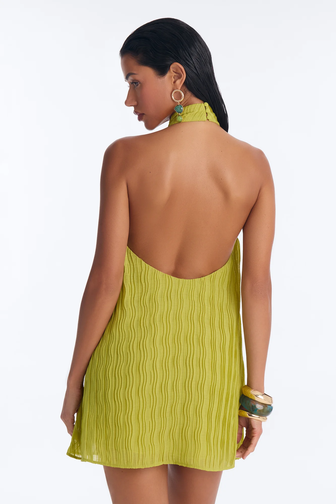 Juliet Plisse Chiffon Halter Mini Dress - Green - Image 4