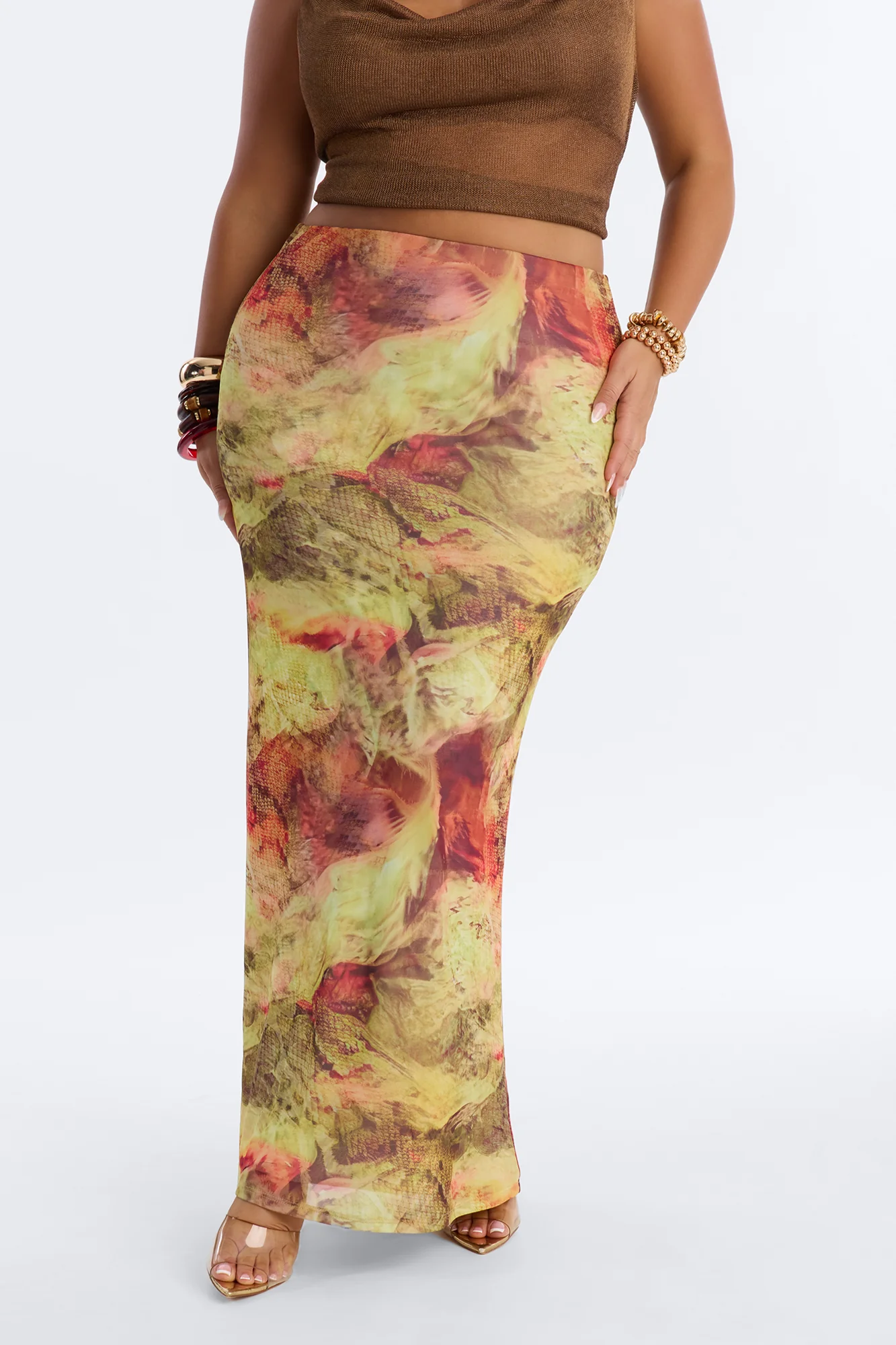 Jungle Bae Mesh Maxi Skirt - Green/combo - Image 5