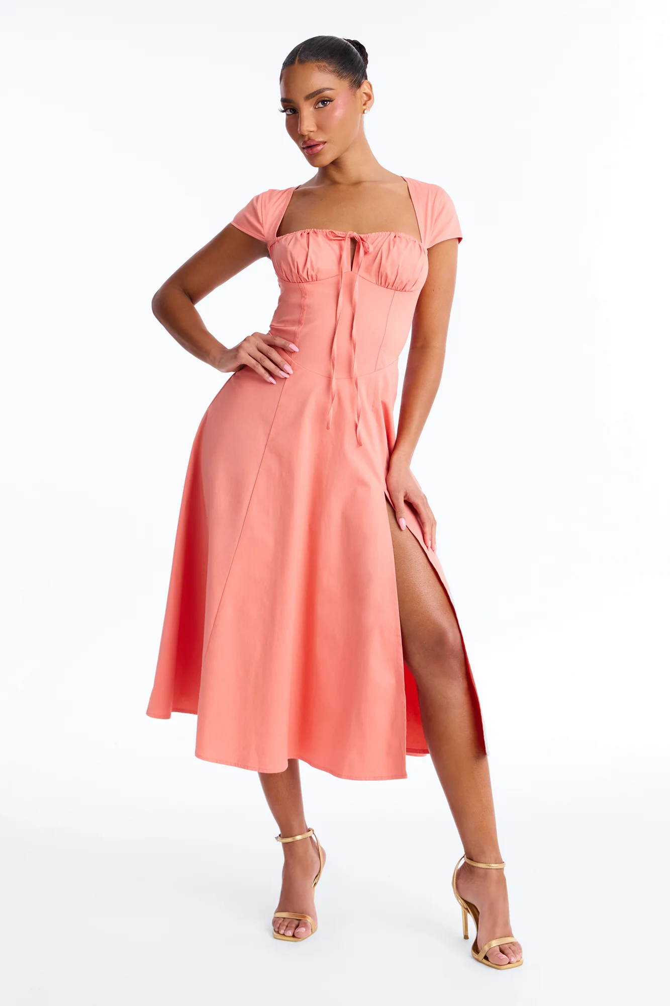 Juniper Cap Sleeve Midi Dress - Coral