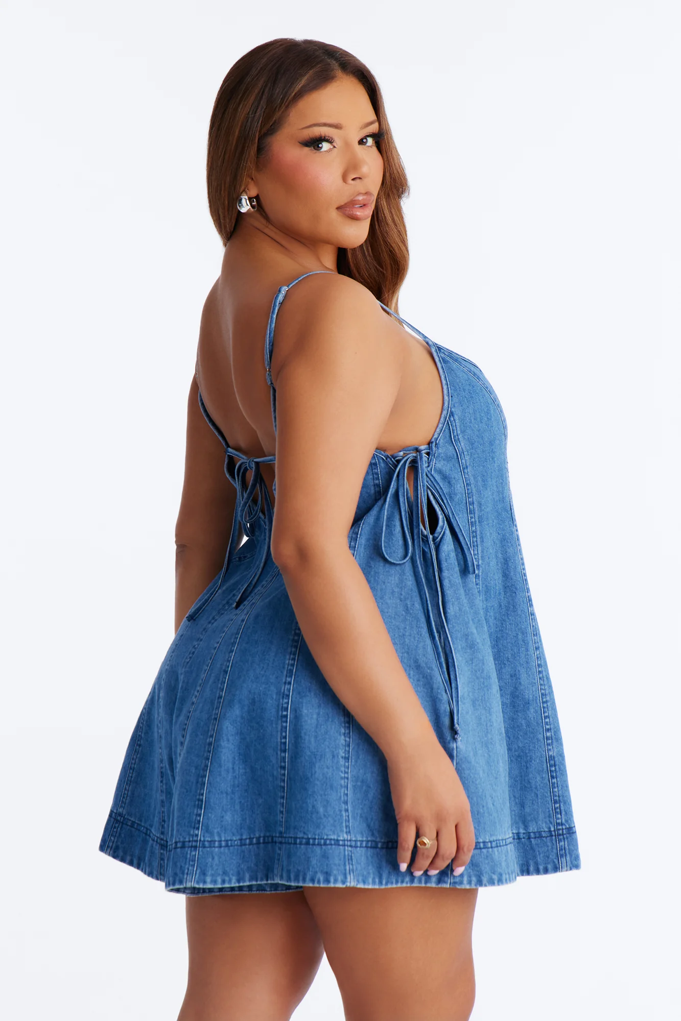 Just A Girl Denim Romper - Medium Wash - Image 7
