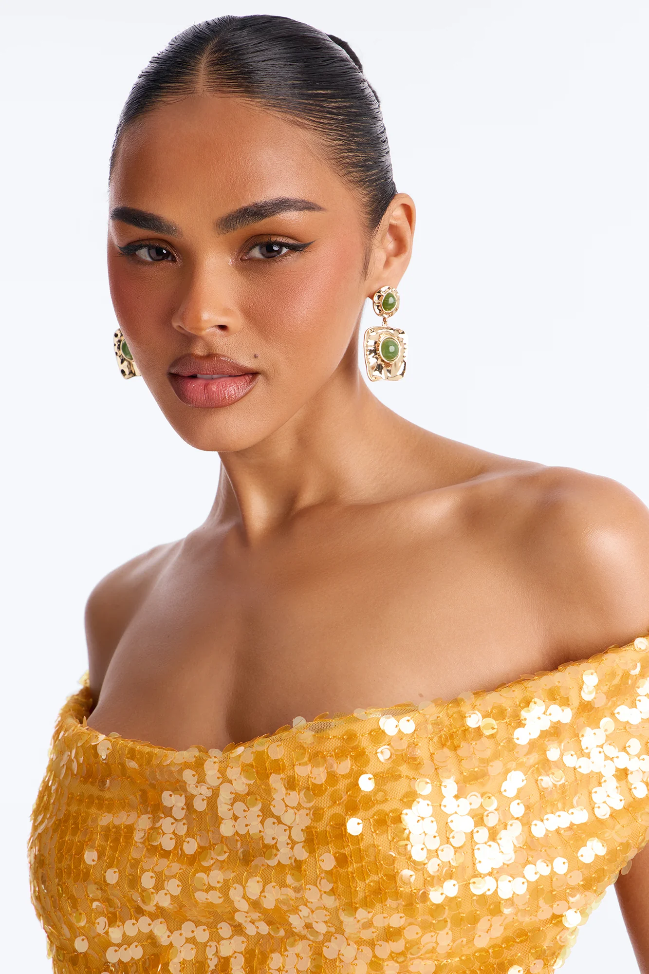Just A Moment Jeweled Drop Earrings - Gold/Green - Image 2
