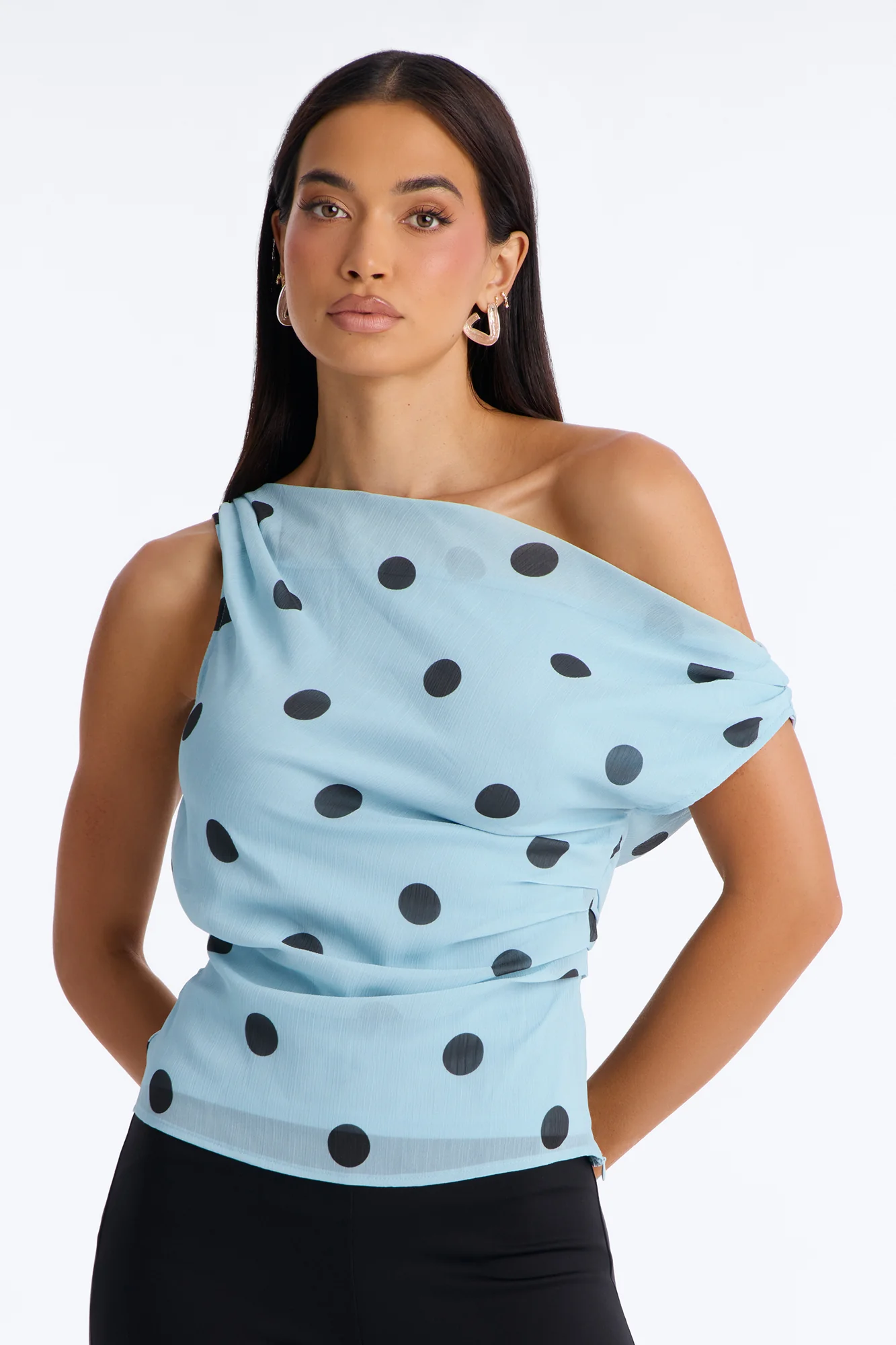 Just Being Me Polka Dot Chiffon Top - Blue/combo