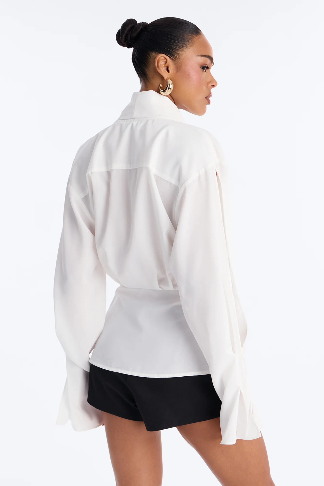 Just Like That Ruched V Neck Chiffon Blouse - White - Image 4