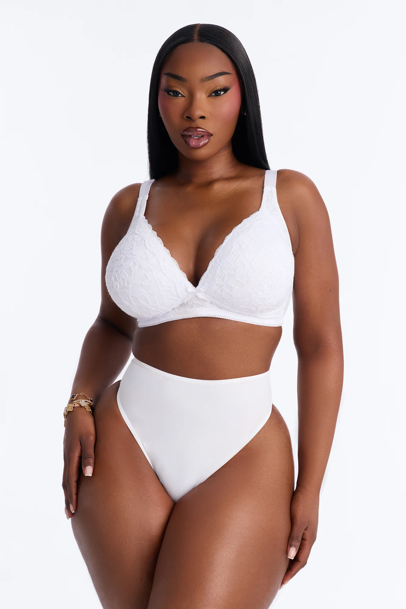 Just Once Full Figure Lace Wireless 2 Pack Bra - White/Black - Image 2