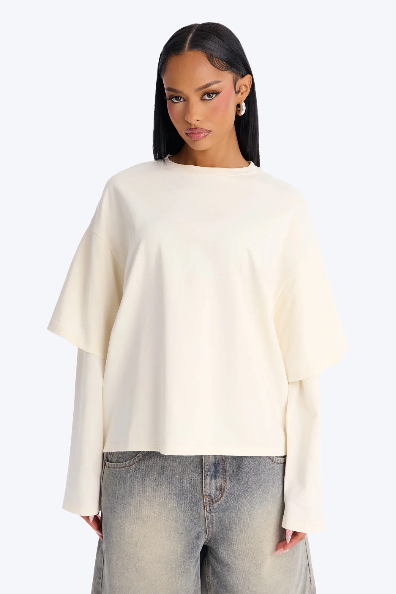 Justine Layered Long Sleeve T-Shirt - Cream