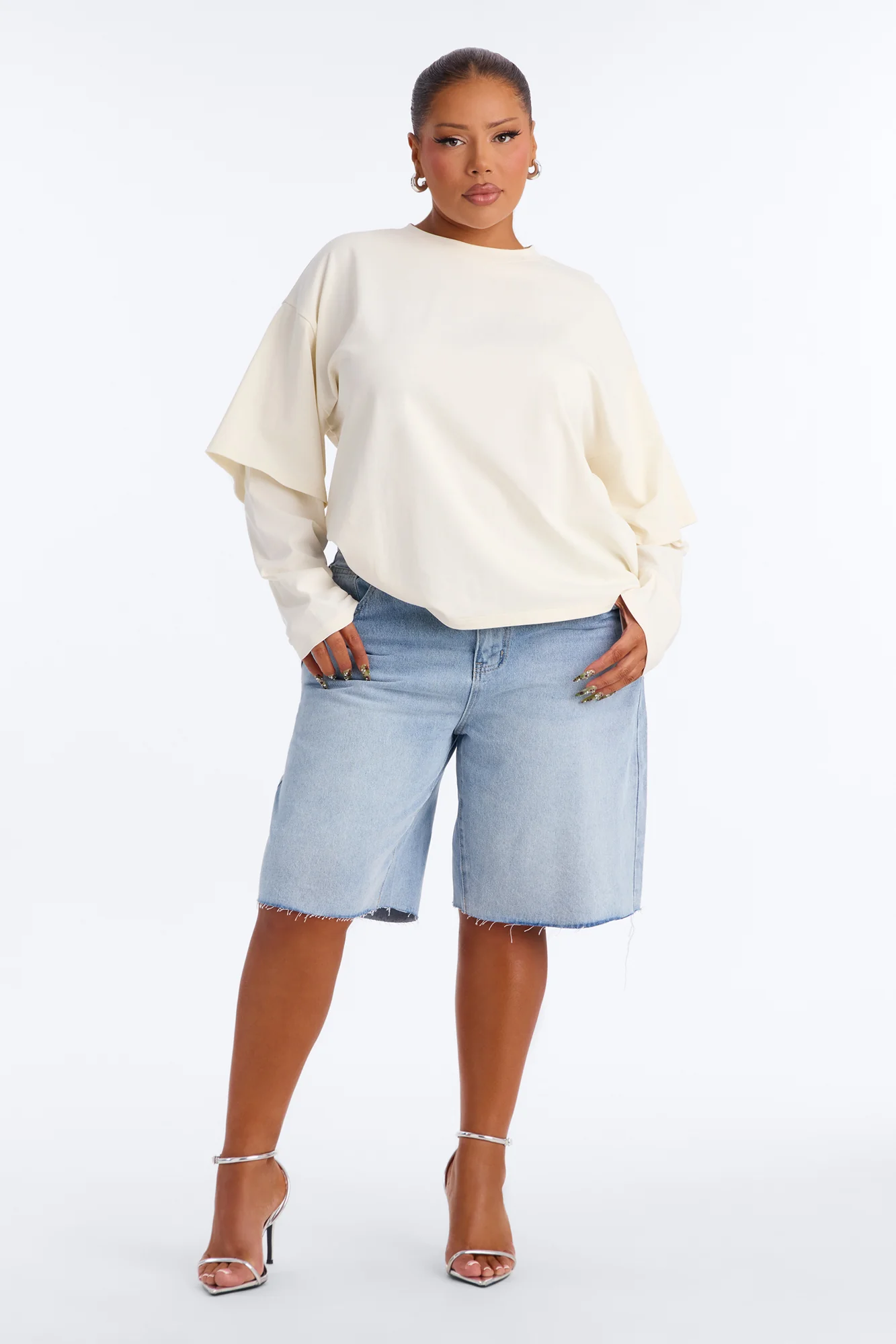 Justine Layered Long Sleeve T-Shirt - Cream - Image 6