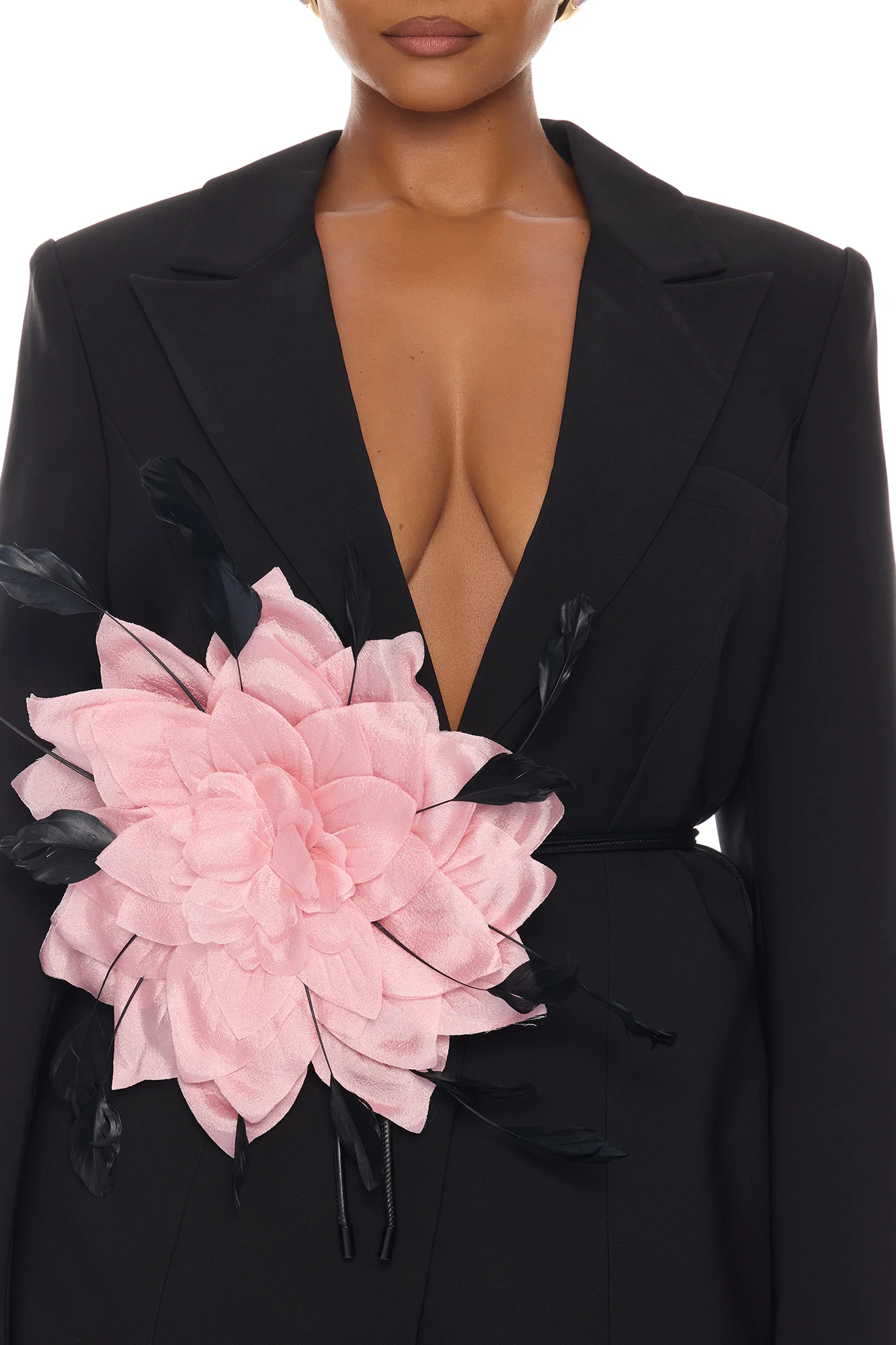Kahlea Floral Applique Belted Pant Set - Black - Image 3