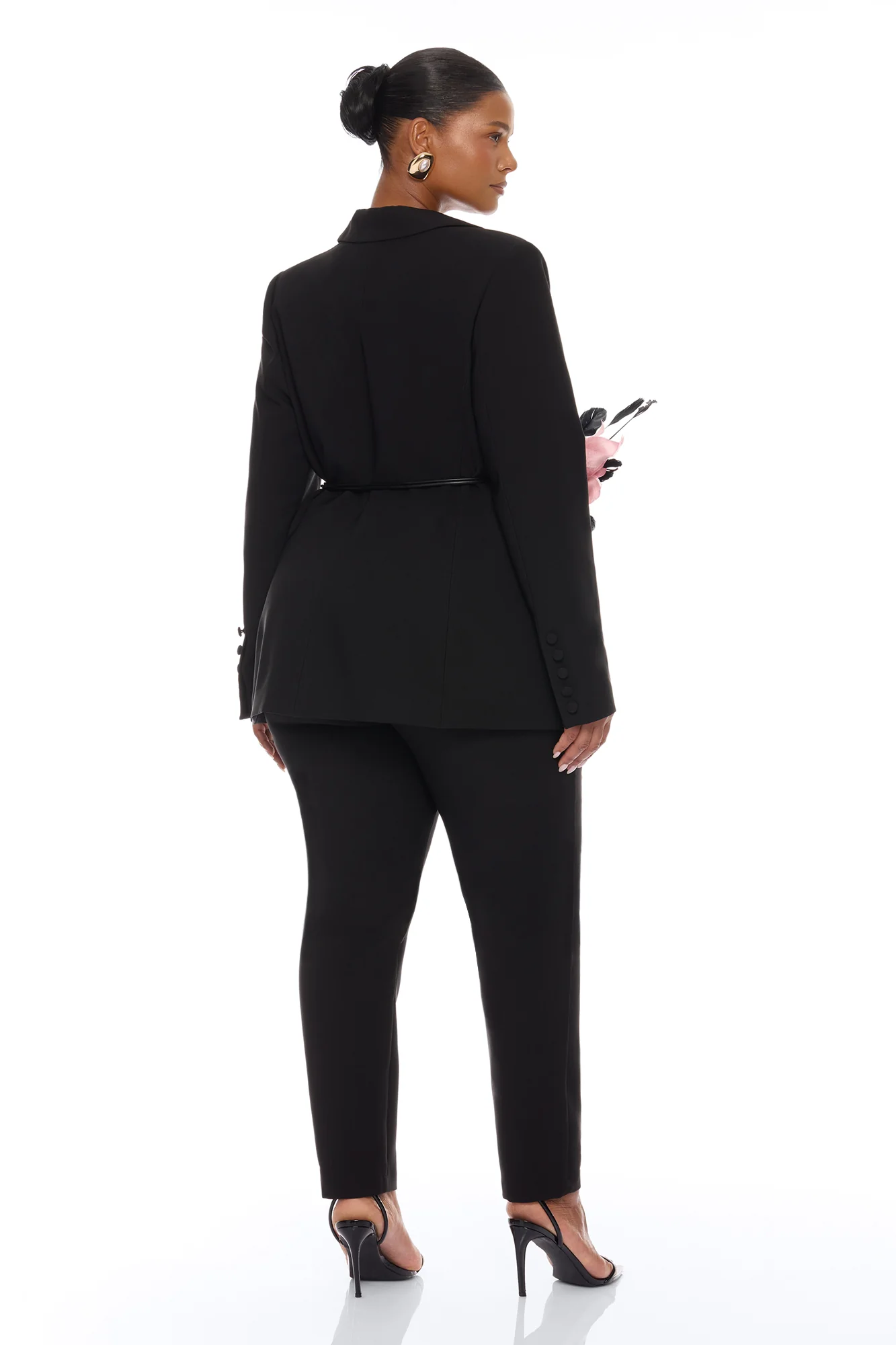 Kahlea Floral Applique Belted Pant Set - Black - Image 4
