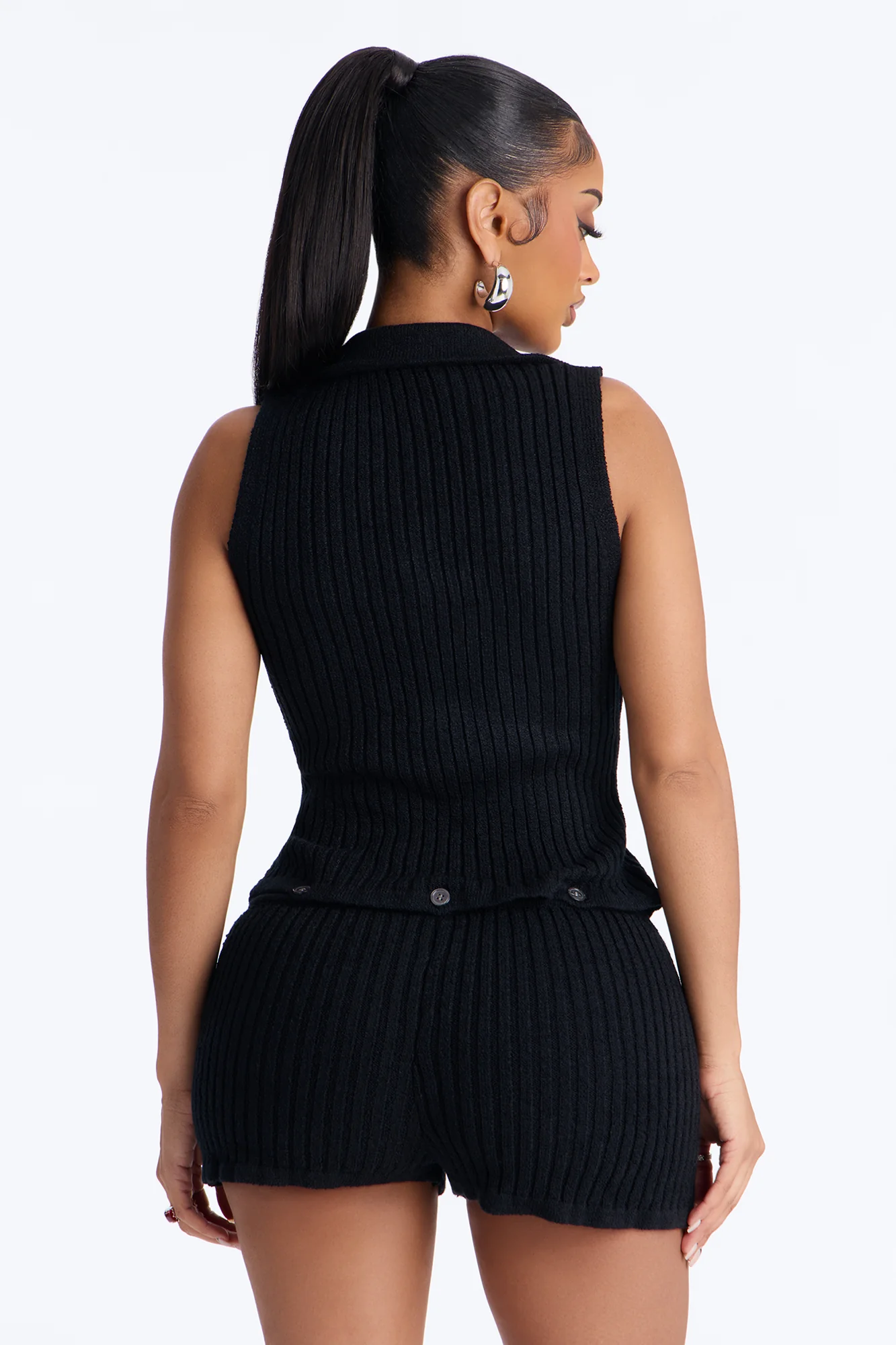 Kaila Knit Micro Short Romper - Black - Image 4