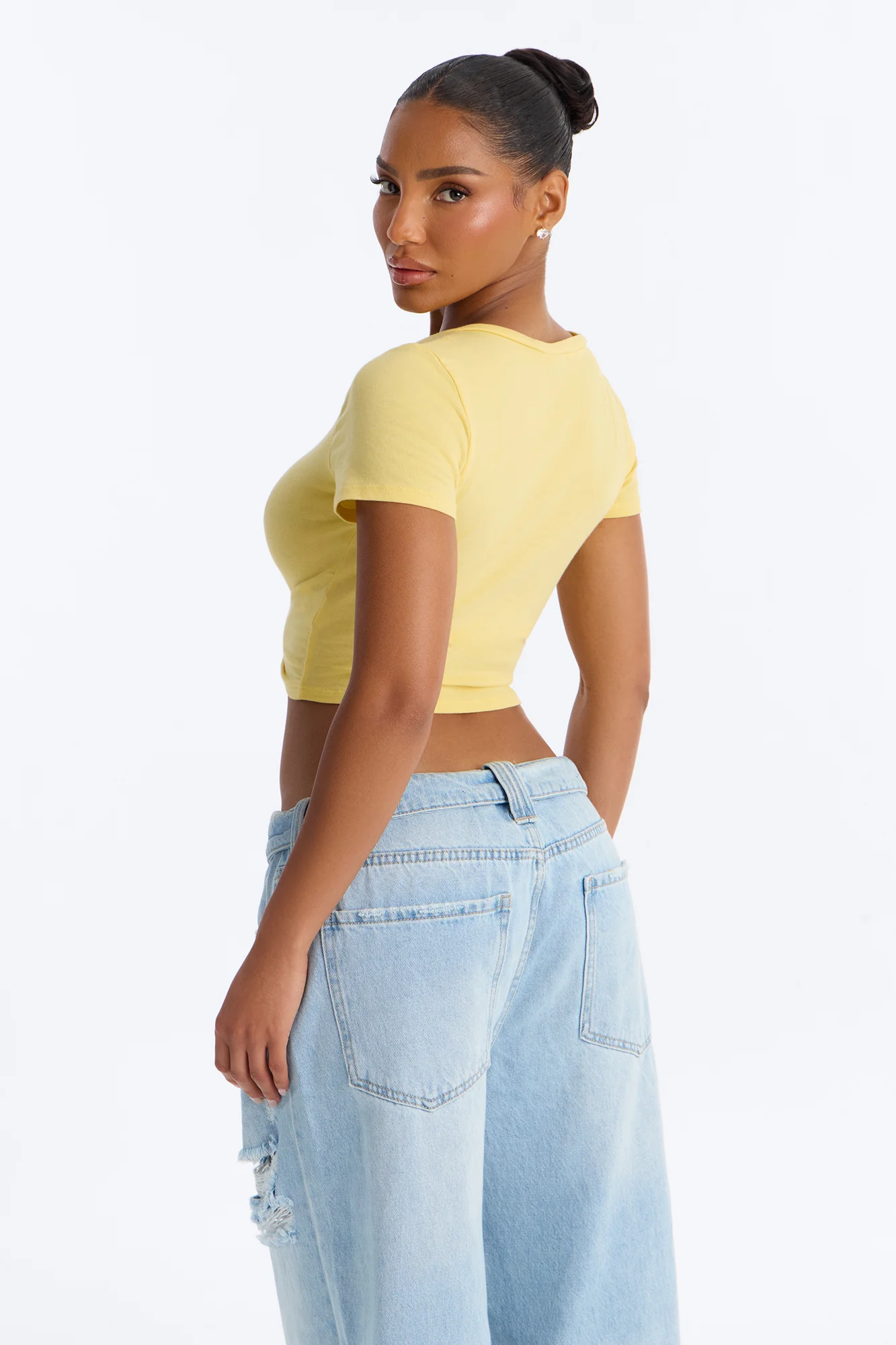 Kaitlyn V Neck Crop Top - Butter Yellow - Image 4