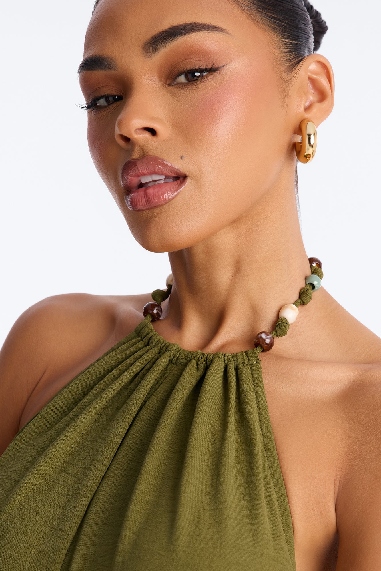 Kalana Beaded Halter Jumpsuit - Olive - Image 3
