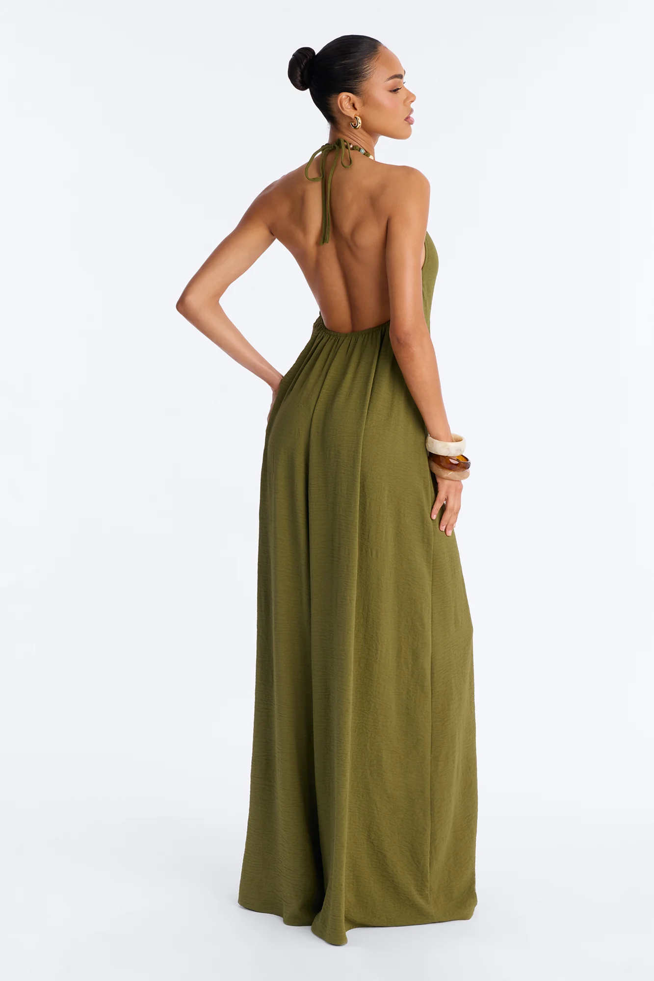 Kalana Beaded Halter Jumpsuit - Olive - Image 4
