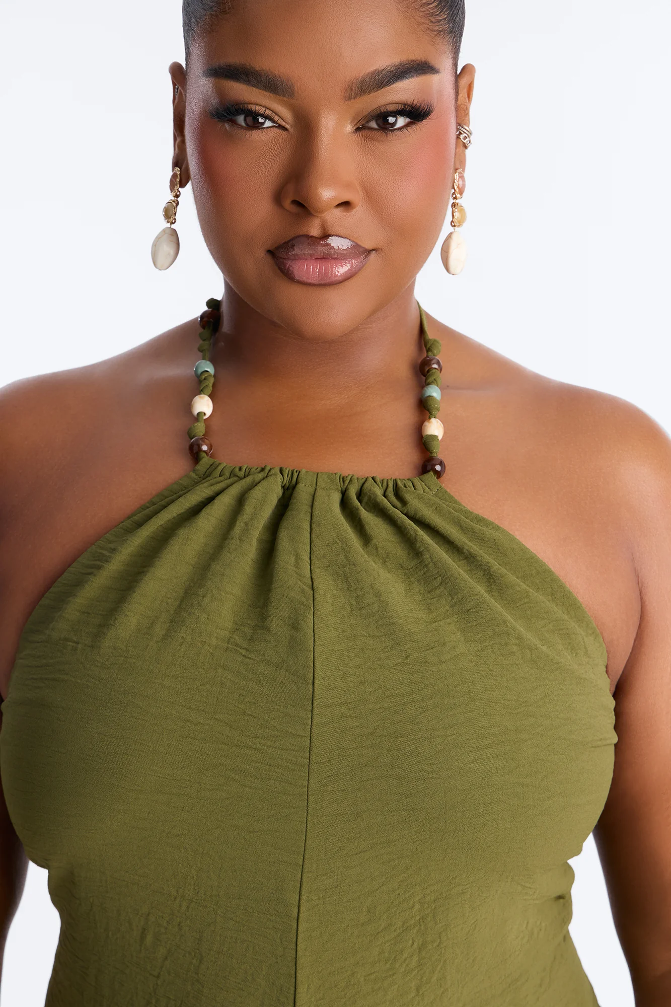 Kalana Beaded Halter Jumpsuit - Olive - Image 7