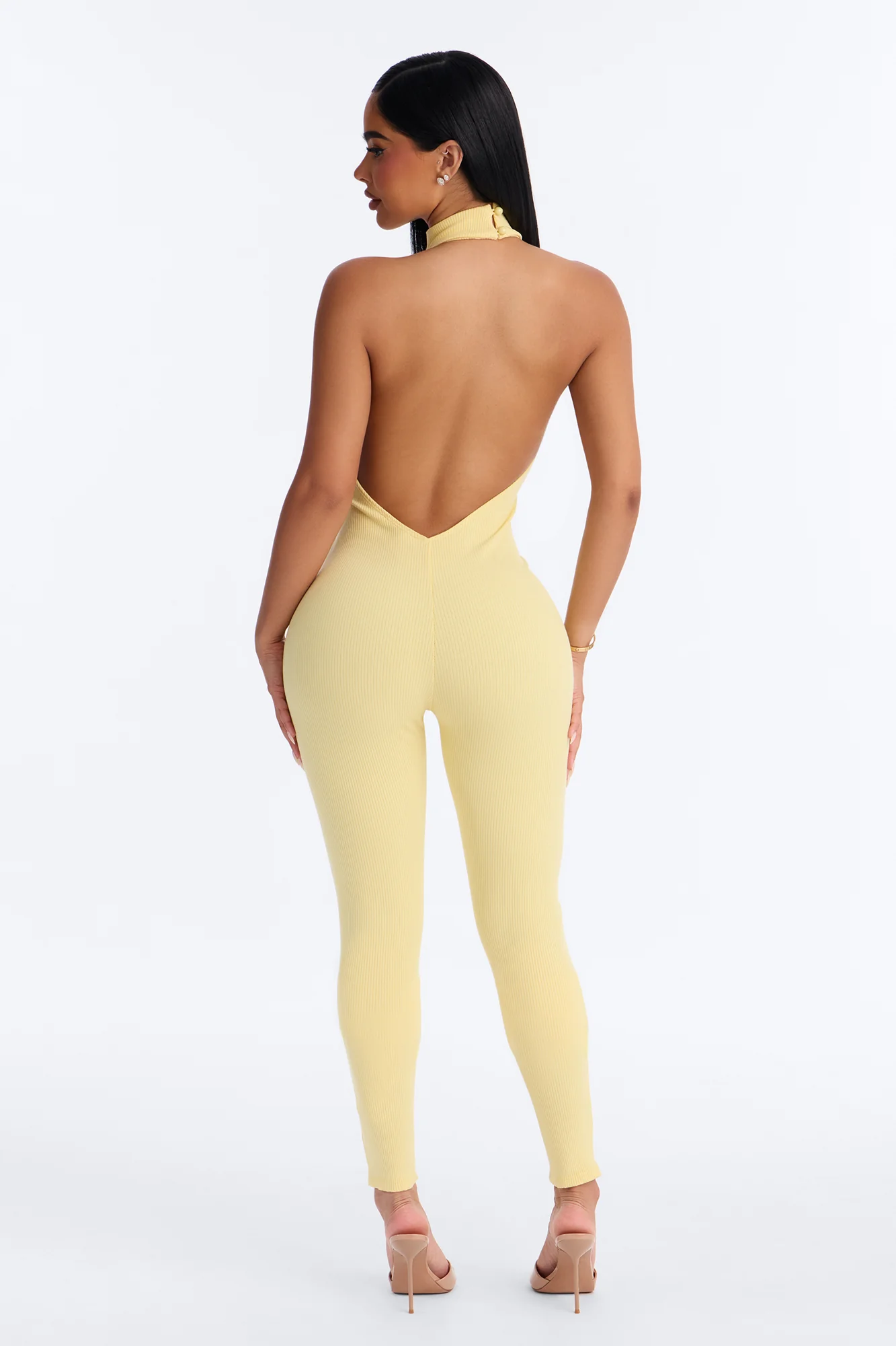 Kalia Snatched Halter Jumpsuit - Butter Yellow - Image 3