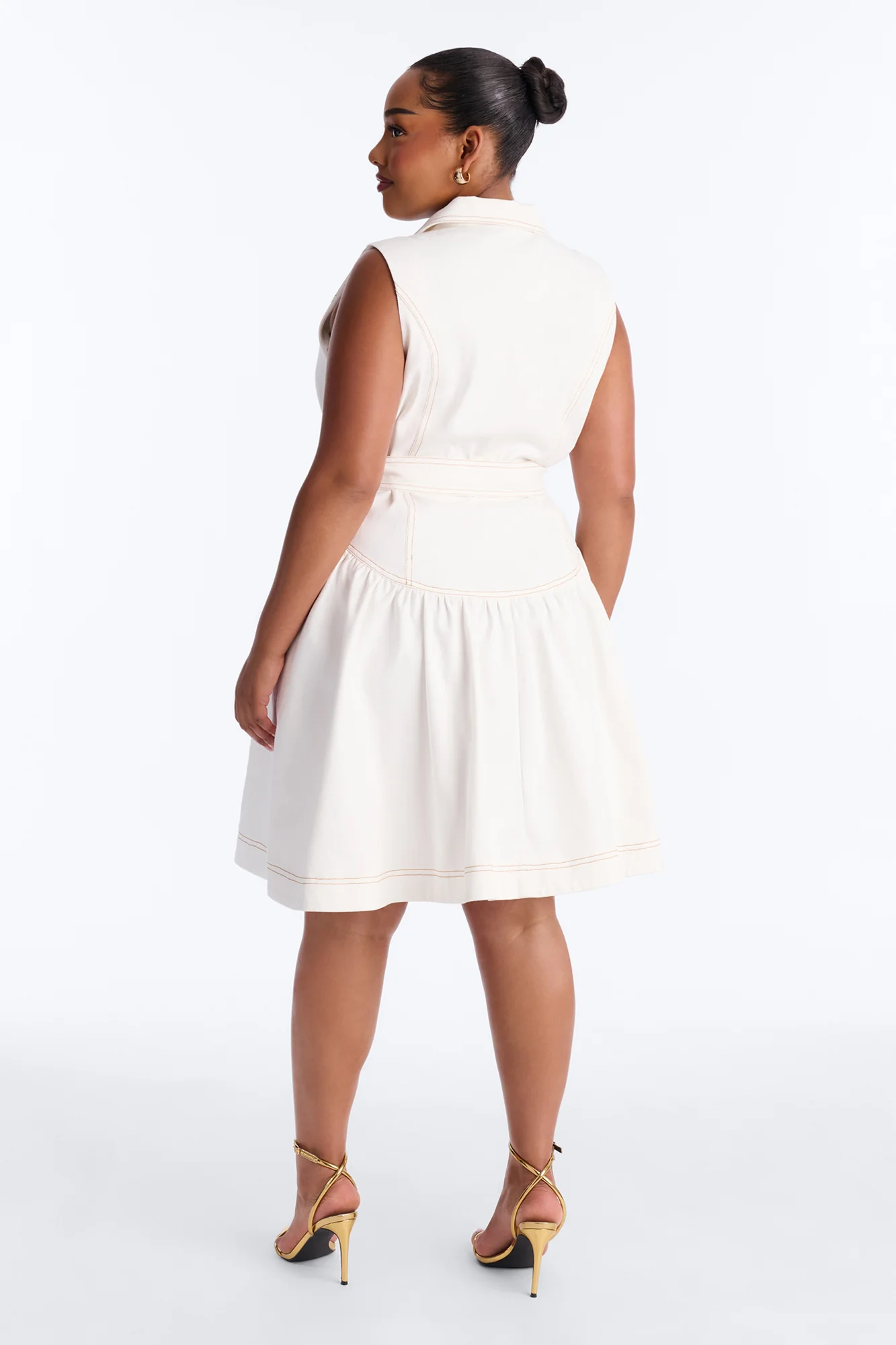 Kassandra Belted Denim Midi Dress - White - Image 8