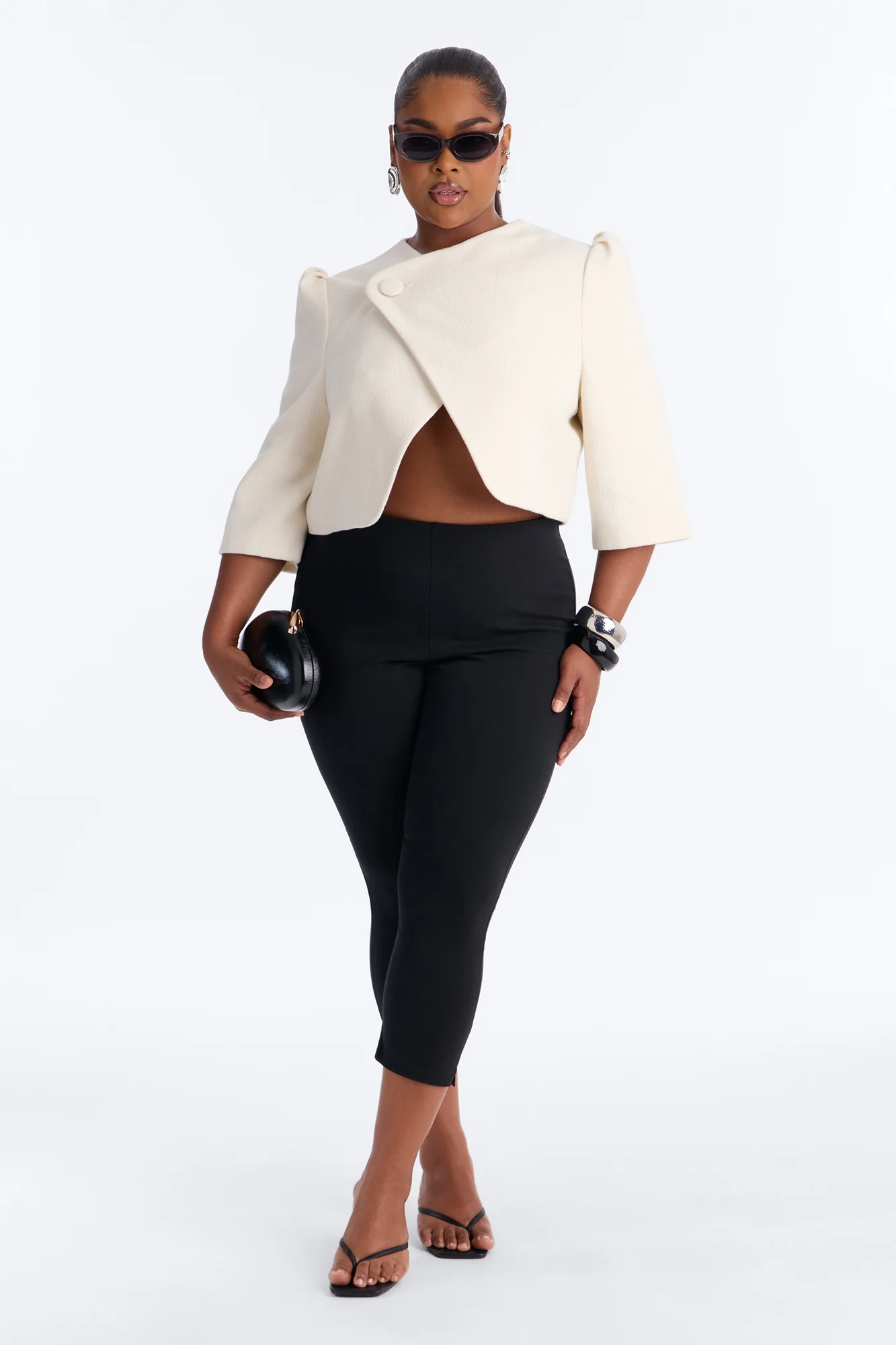 Kate Cropped Short Sleeve Crossover Blazer - White - Image 6