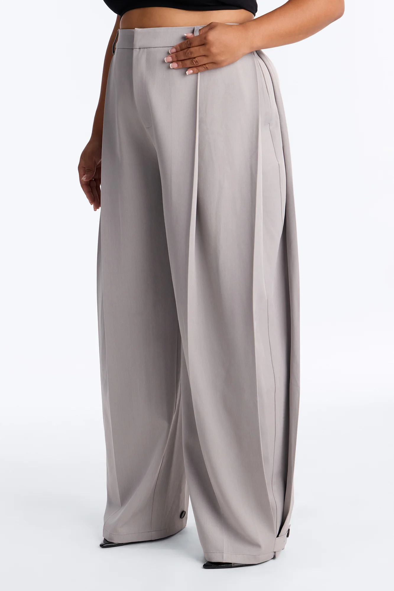 Kate Side Pleated Button Cuff Trouser - Light Grey - Image 6