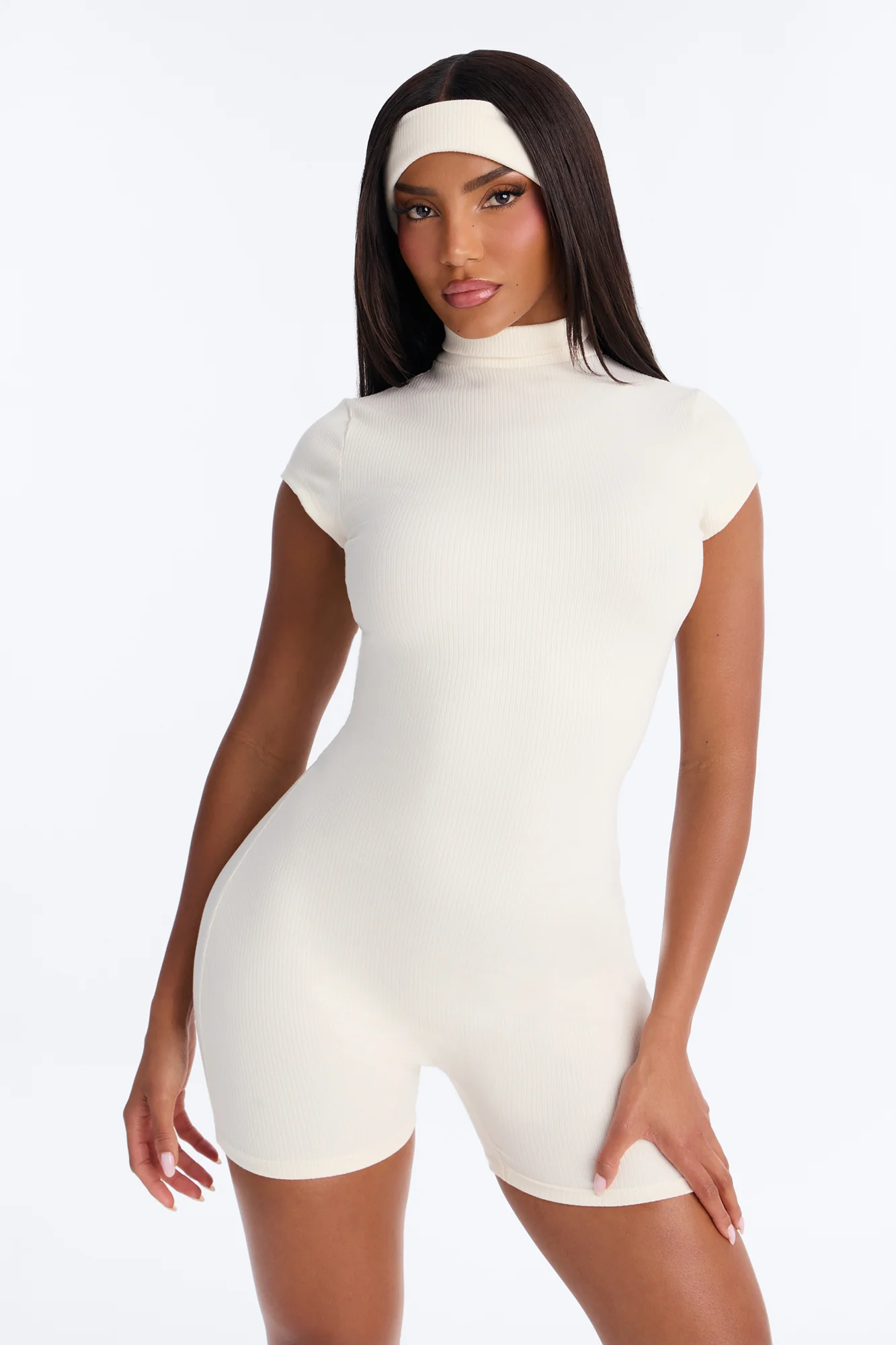 Katya Snatched 2 Piece Cap Sleeve Romper Set - Off White