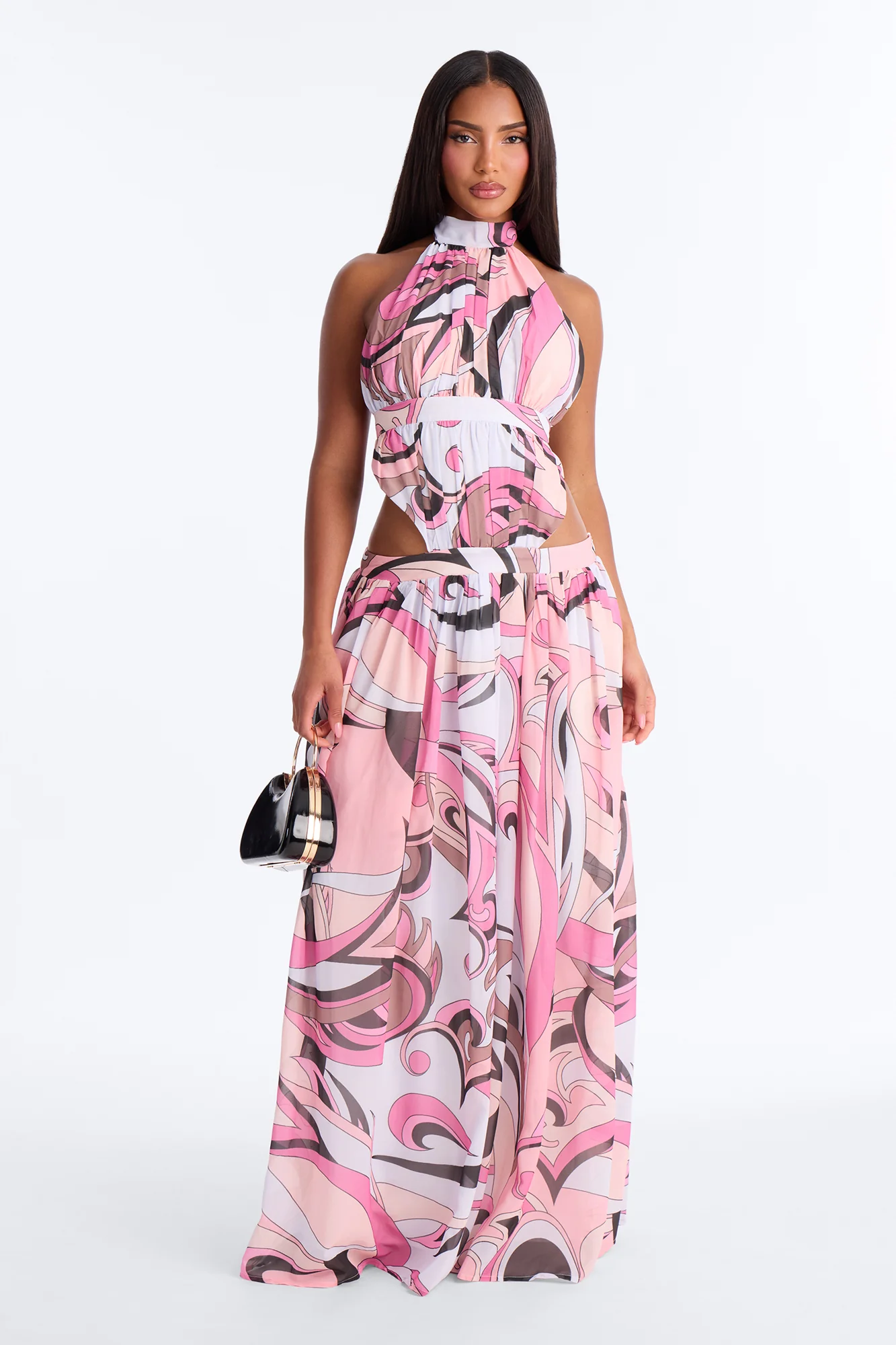 Kayla Backless Chiffon Maxi Dress - Pink/combo