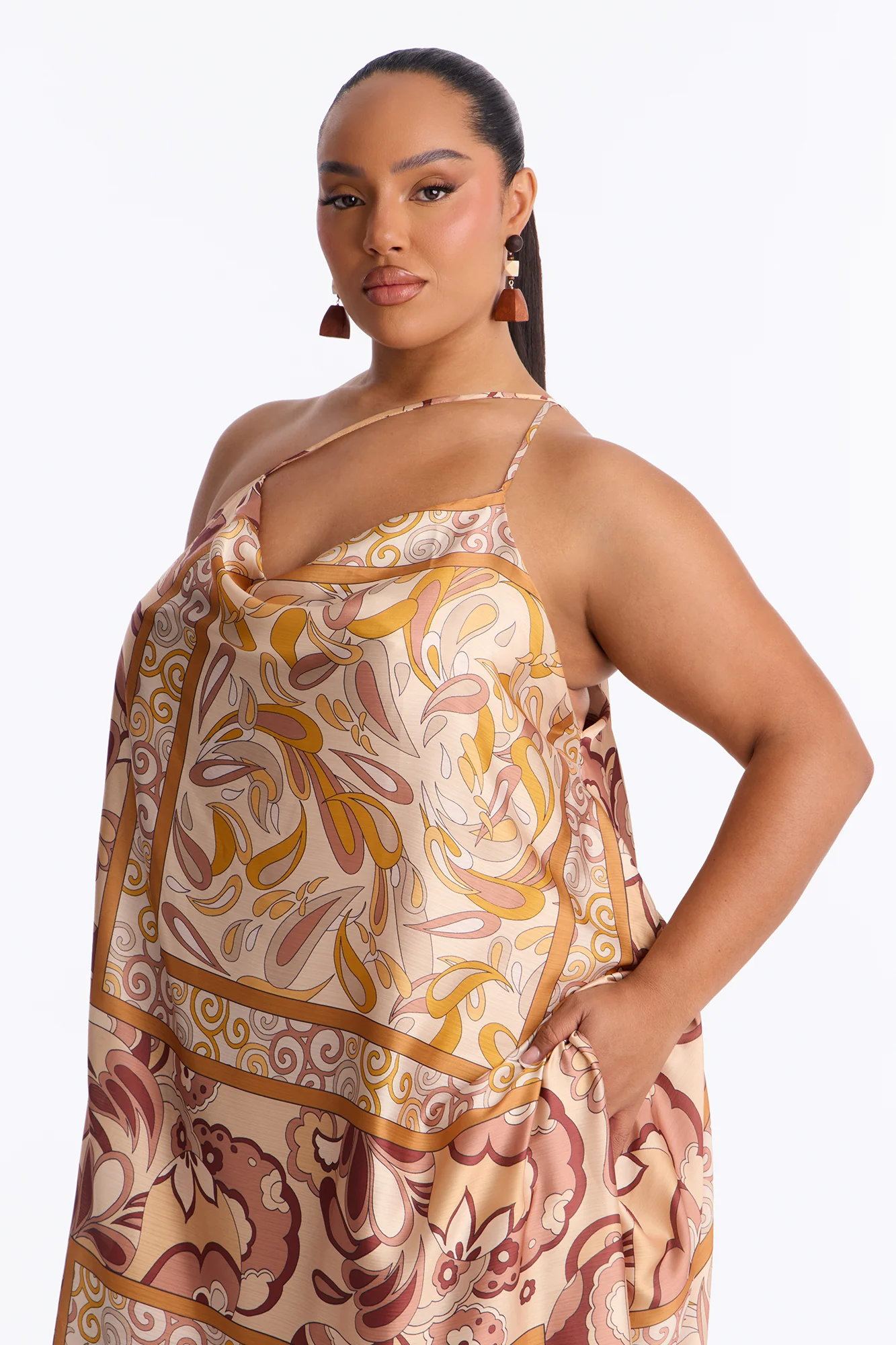 Kaylie Draped Satin Flowy Maxi Dress - Mustard/combo - Image 6