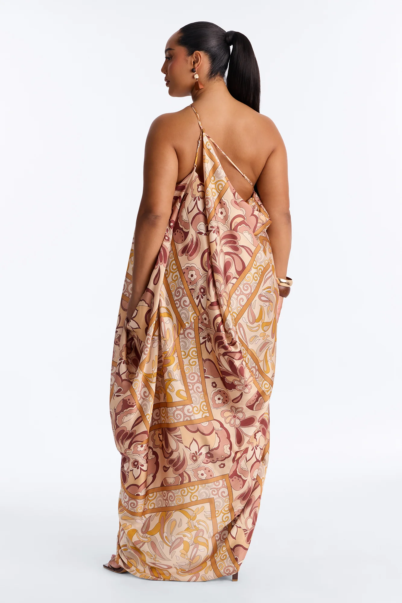 Kaylie Draped Satin Flowy Maxi Dress - Mustard/combo - Image 8