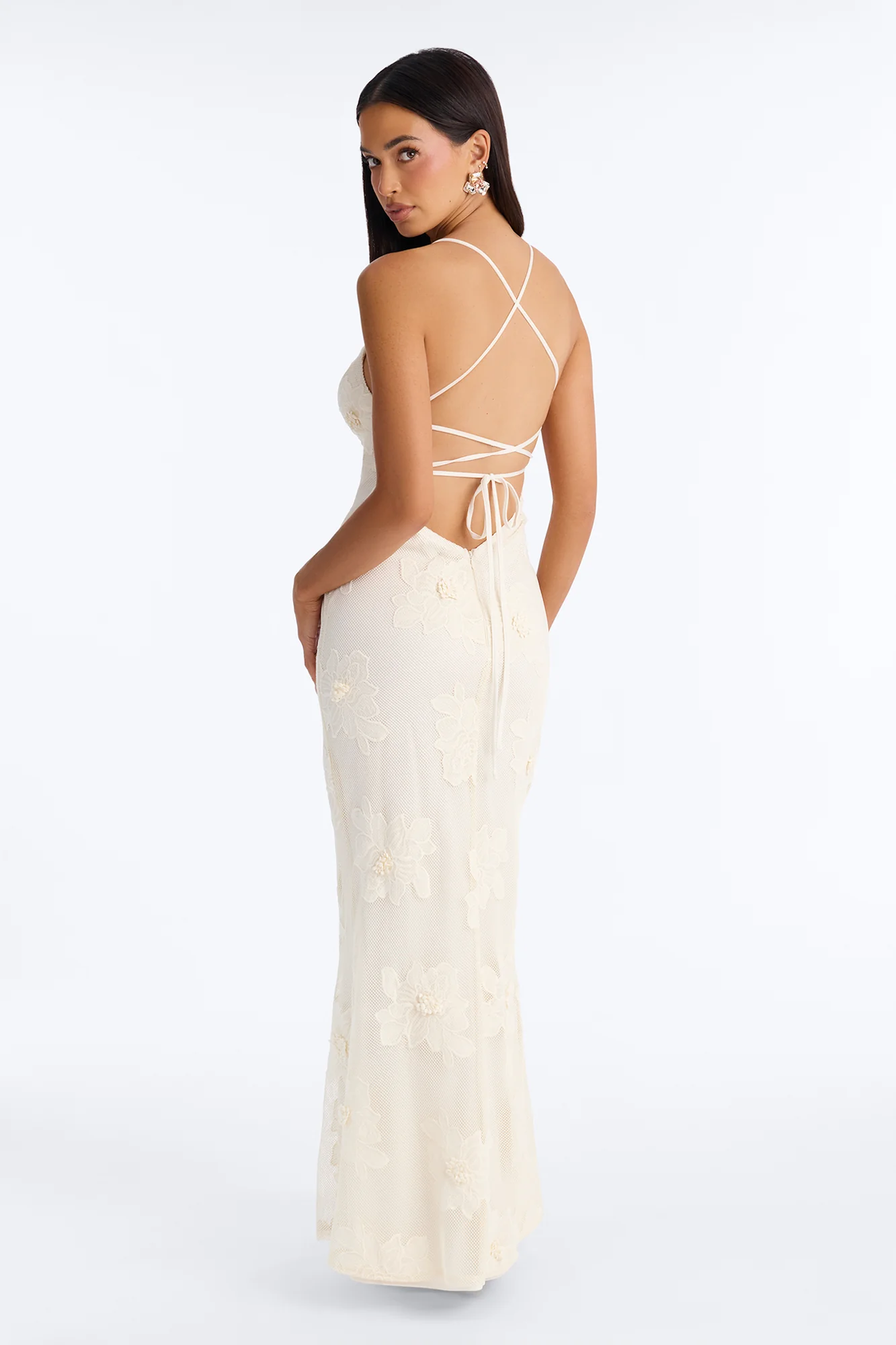 Kaylie Embroidered Maxi Dress - Cream - Image 4