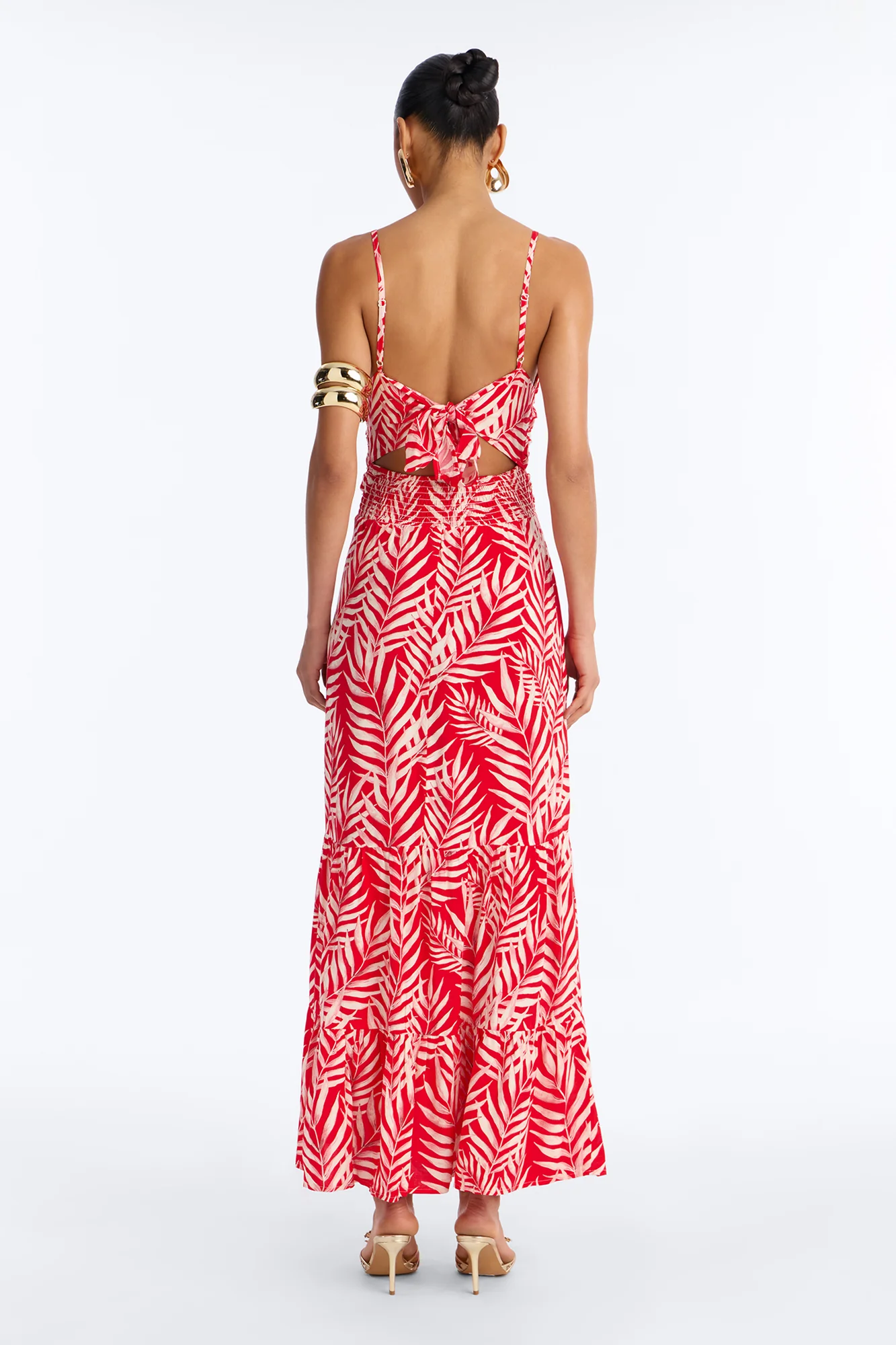 Kaylie Printed Tie Front Maxi Dress - Red/combo - Image 4