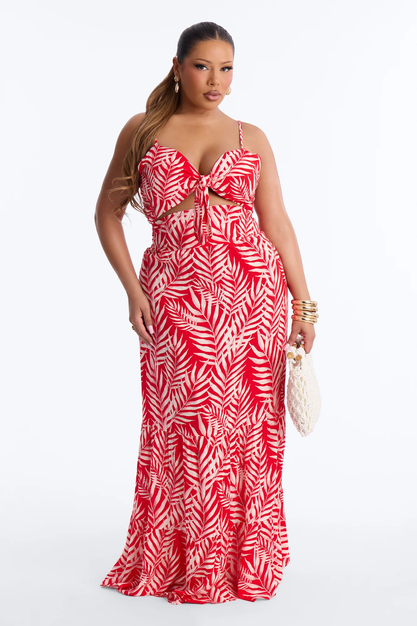 Kaylie Printed Tie Front Maxi Dress - Red/combo - Image 5