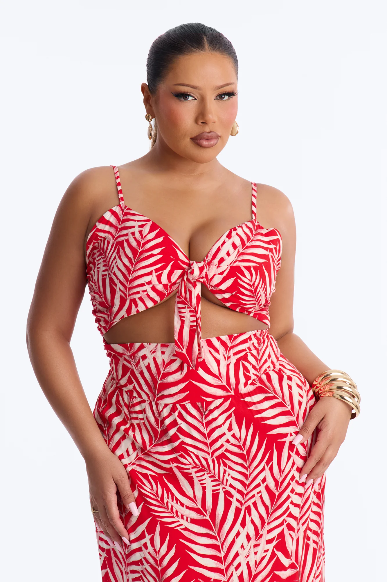 Kaylie Printed Tie Front Maxi Dress - Red/combo - Image 6