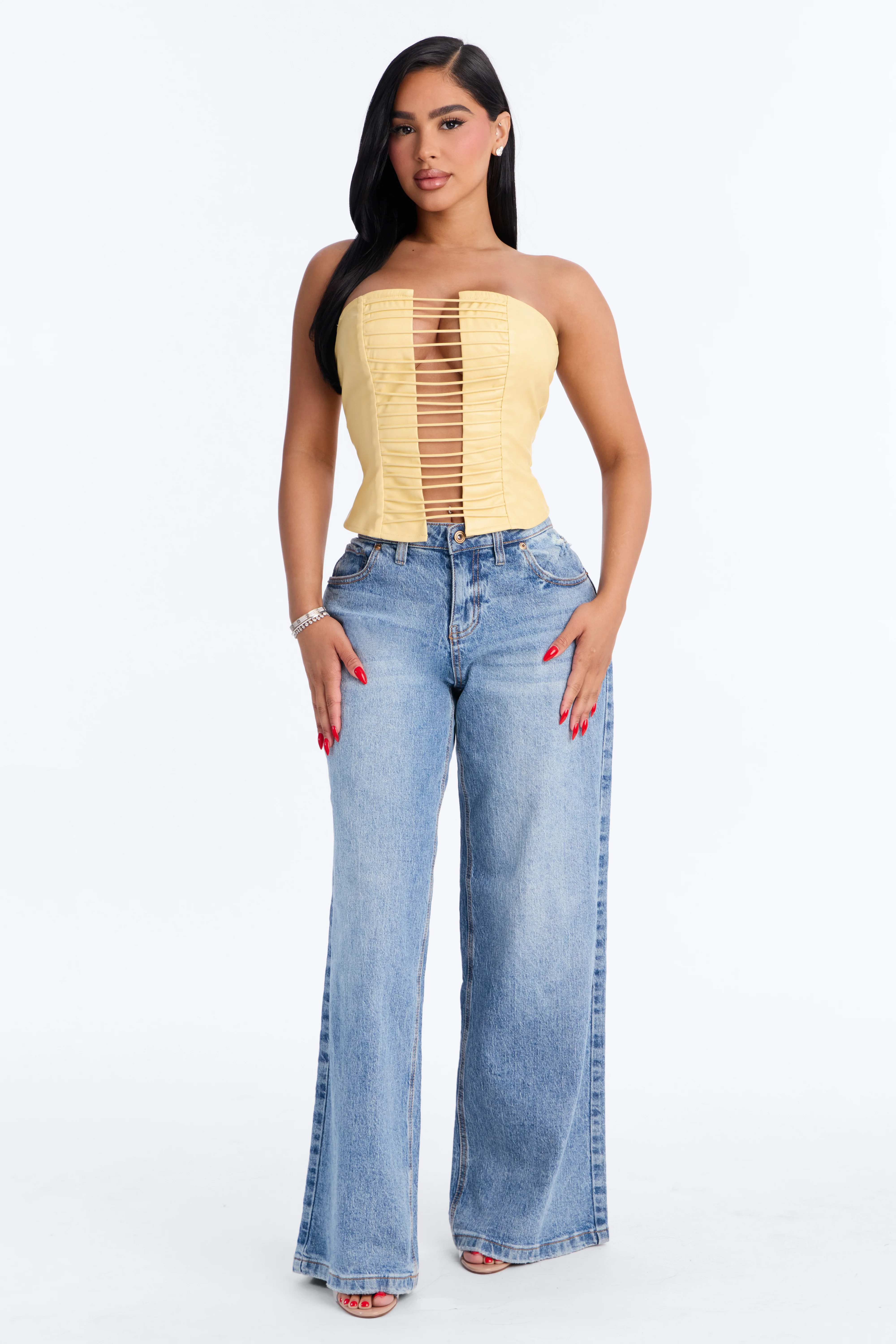 Keep Driving Strappy Faux Leather Top - Butter Yellow - Image 2