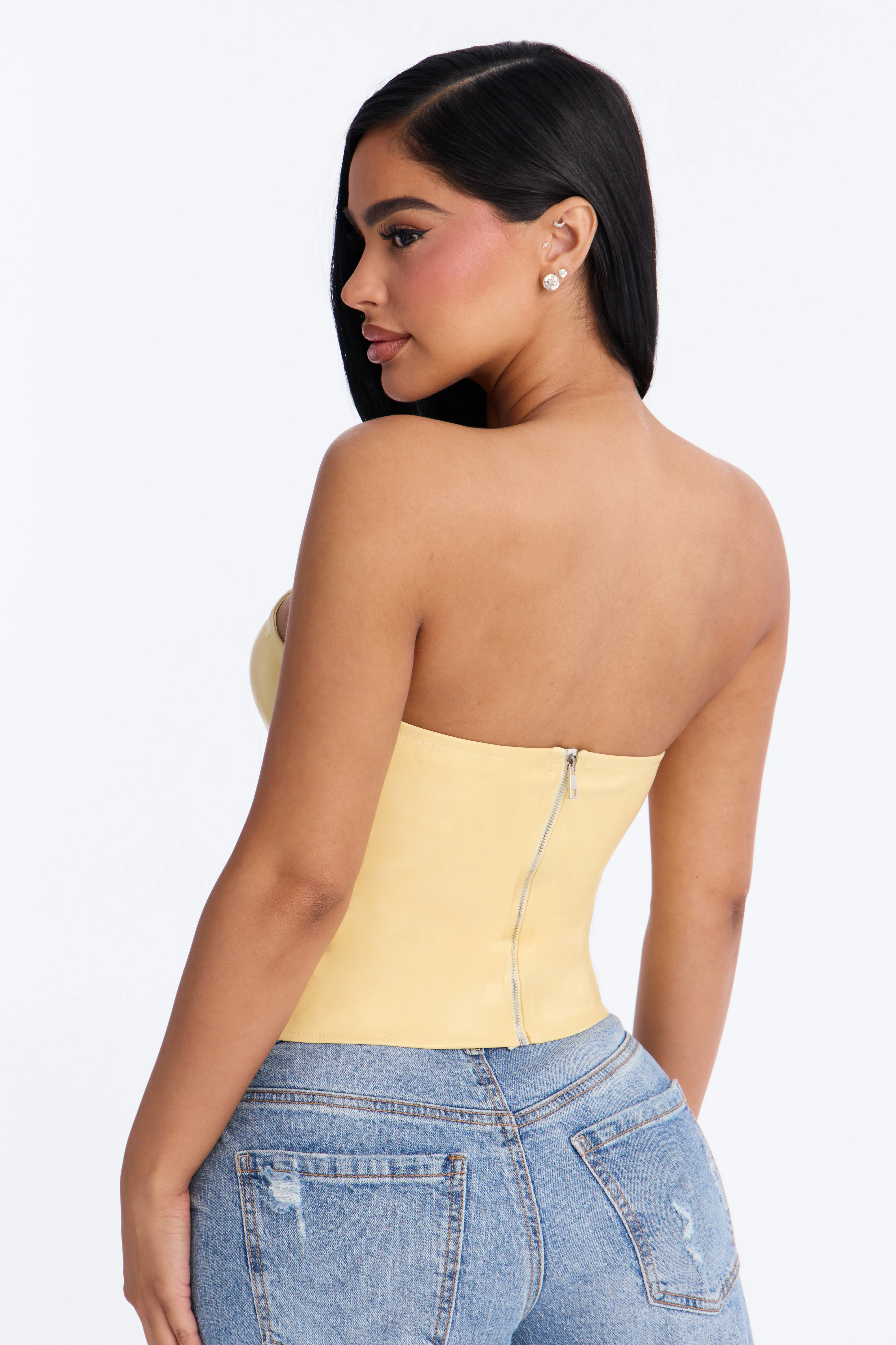 Keep Driving Strappy Faux Leather Top - Butter Yellow - Image 4