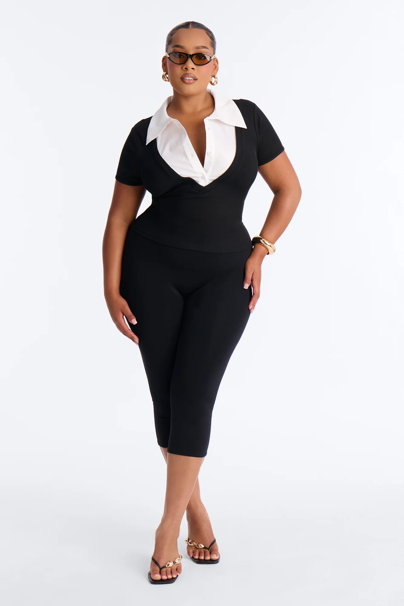 Keep It Professional Ribbed Collared Short Sleeve Top - Black/combo - Image 5