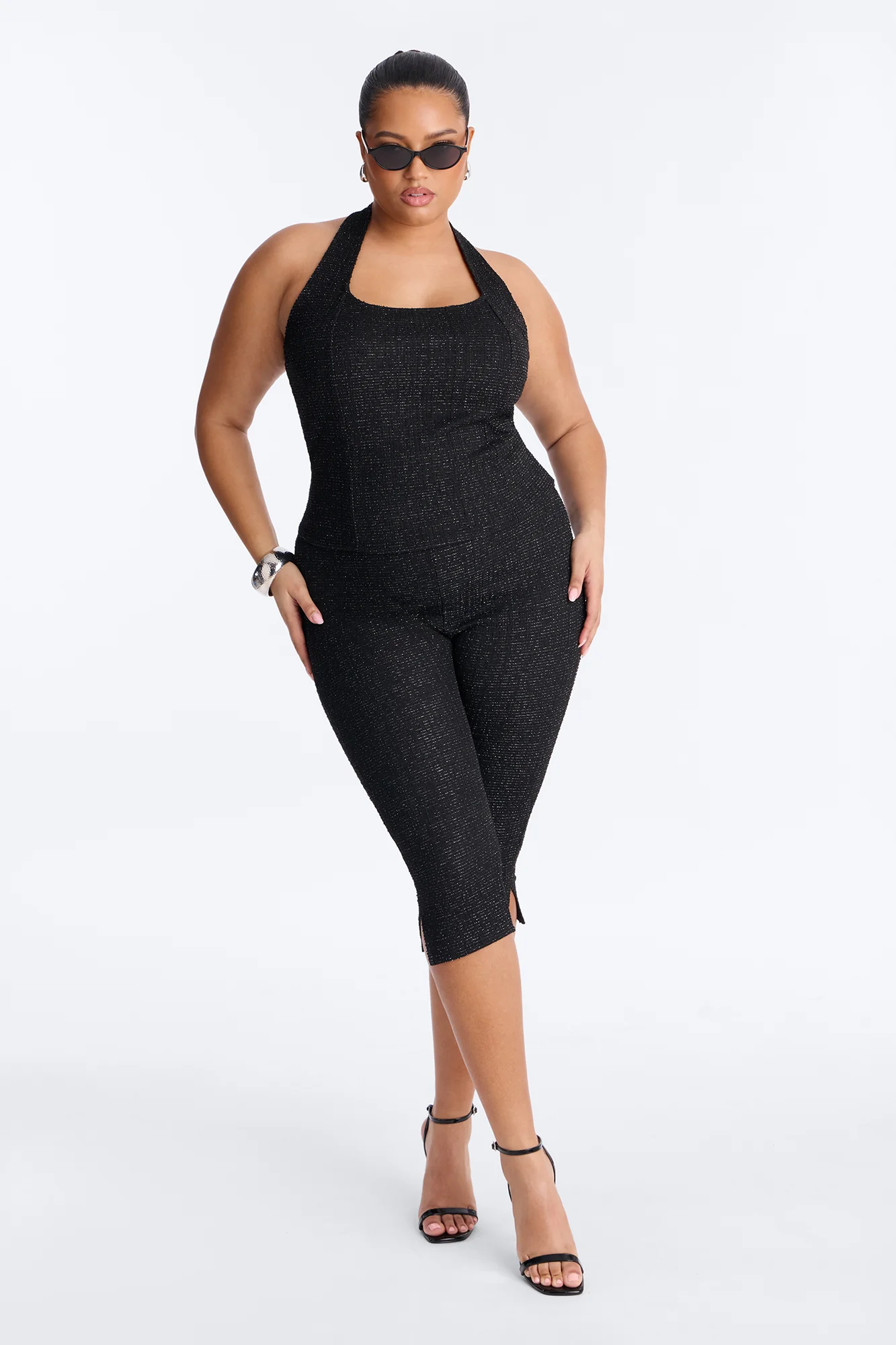 Keep My Promise Knit Tweed Capri Set - Black - Image 4
