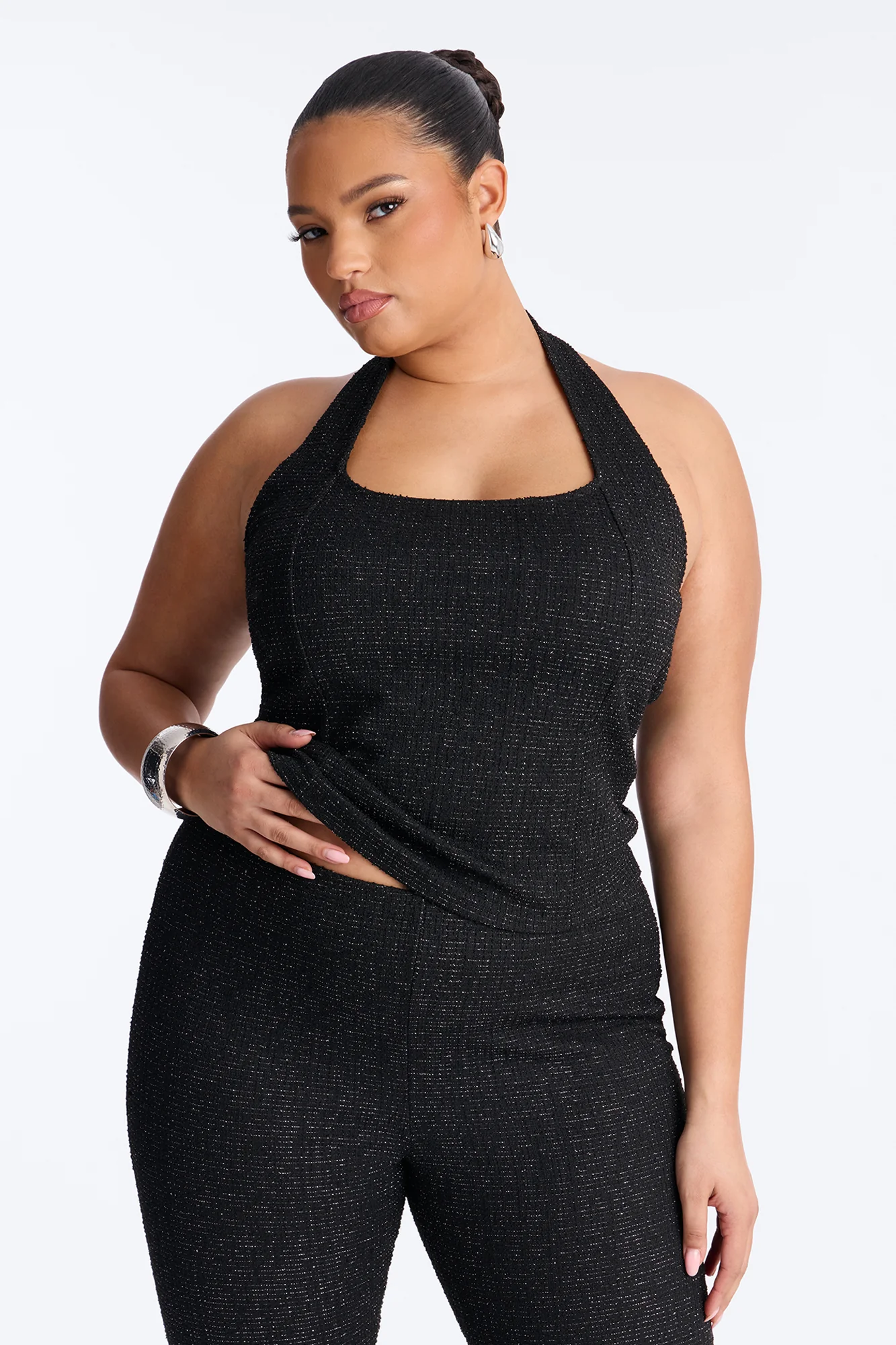 Keep My Promise Knit Tweed Capri Set - Black - Image 5