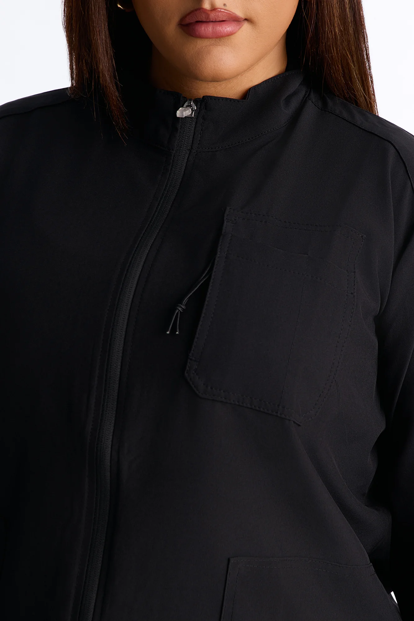 Keeping Warm 4 Way Stretch Front Zipper Pocket Scrub Jacket - Black - Image 8