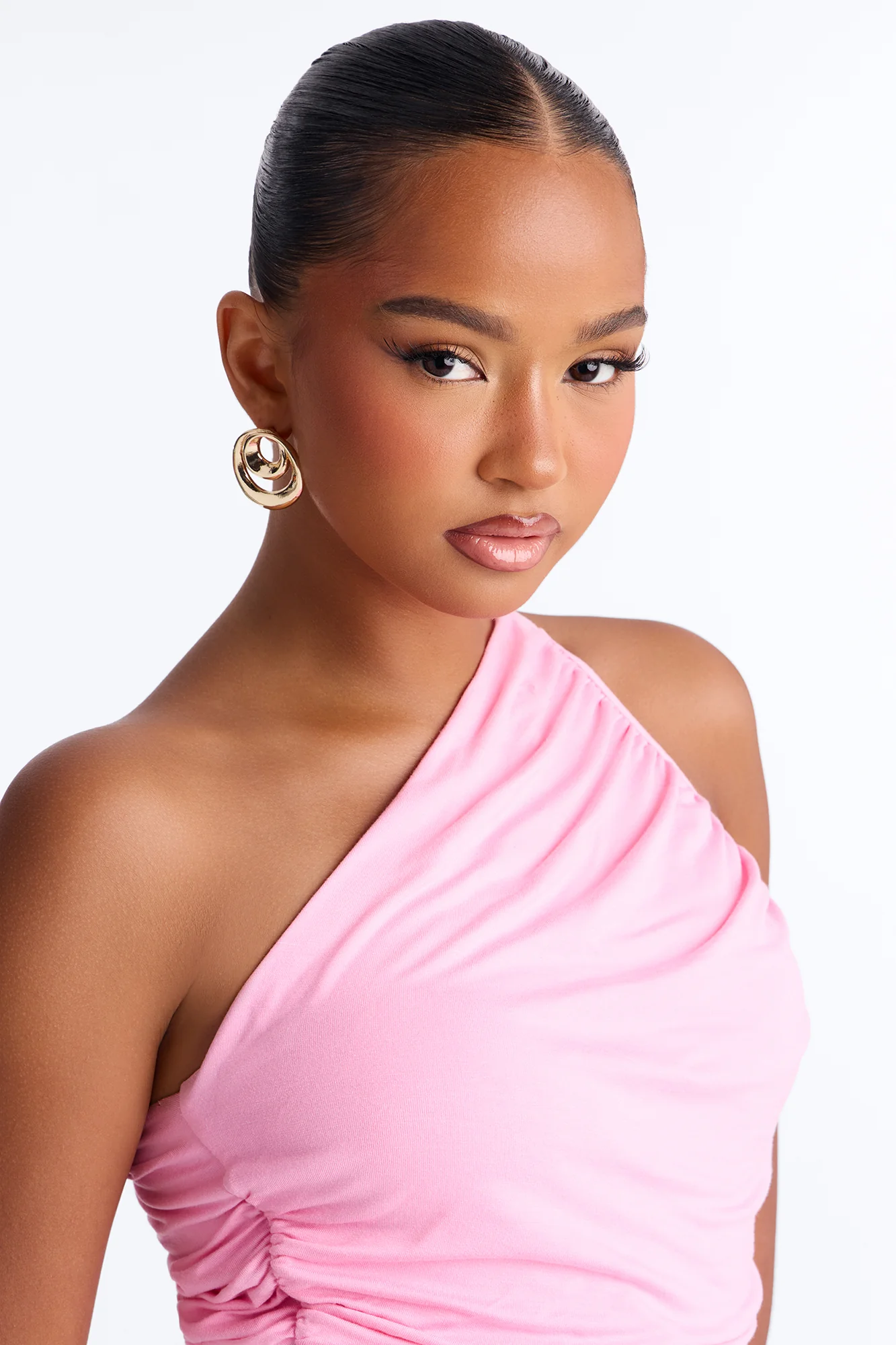 Kehlani One Shoulder Ruched Sleeveless Top - Pink - Image 3