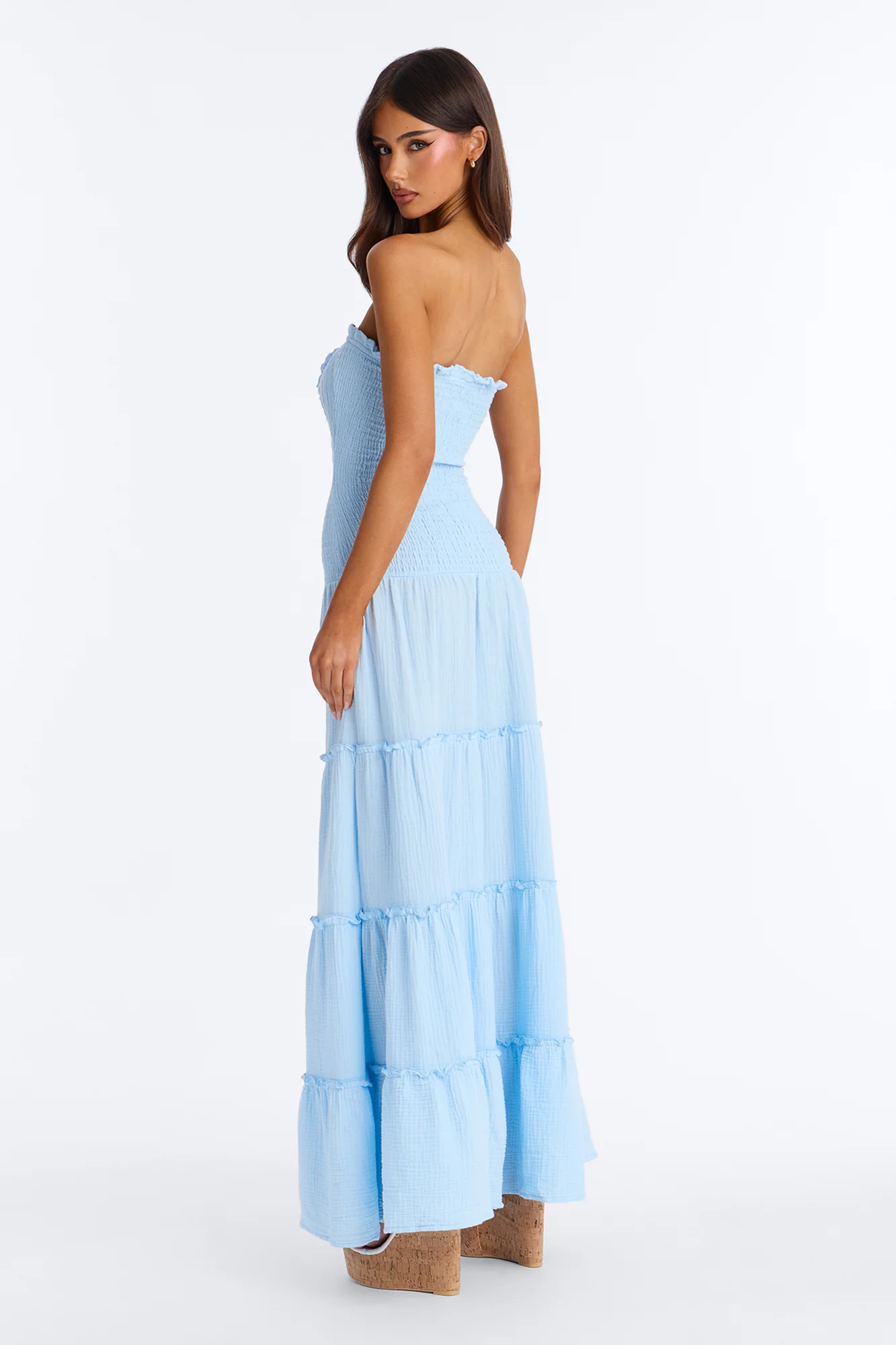 Kellie Smocked Drop Waist Maxi Dress - Light Blue - Image 4